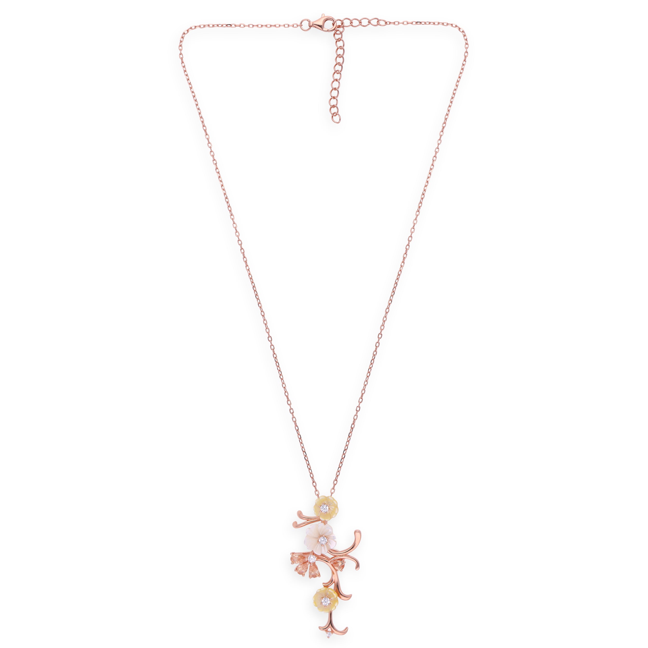 Elegant Sterling Silver 925 Rose Gold Floral Pendant Necklace | SKU : 0003110430, 0003110423, 0003110454