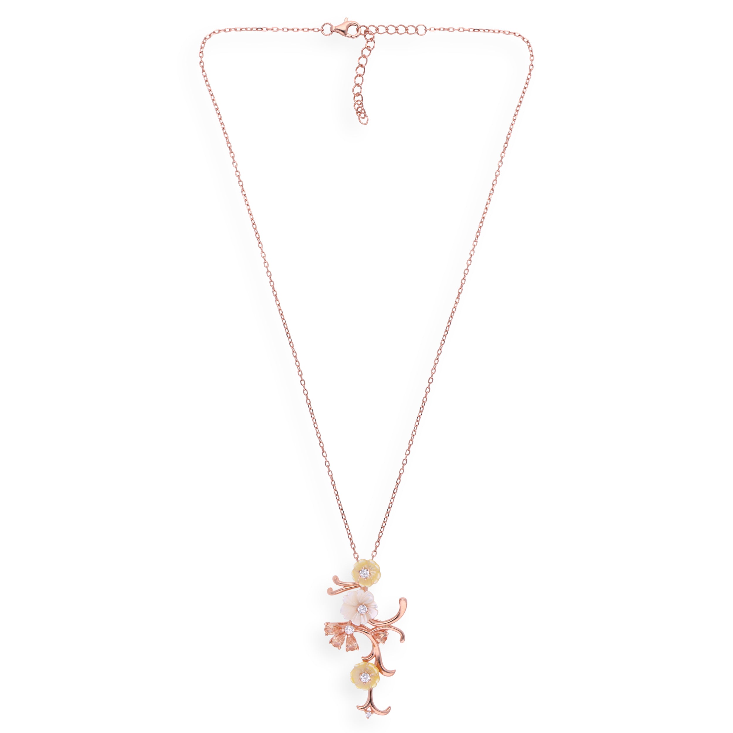 Radiant Rose: Fancy Sterling Silver Necklace Studded with Cubic Zirconia in Rose Gold | SKU : 0003110447