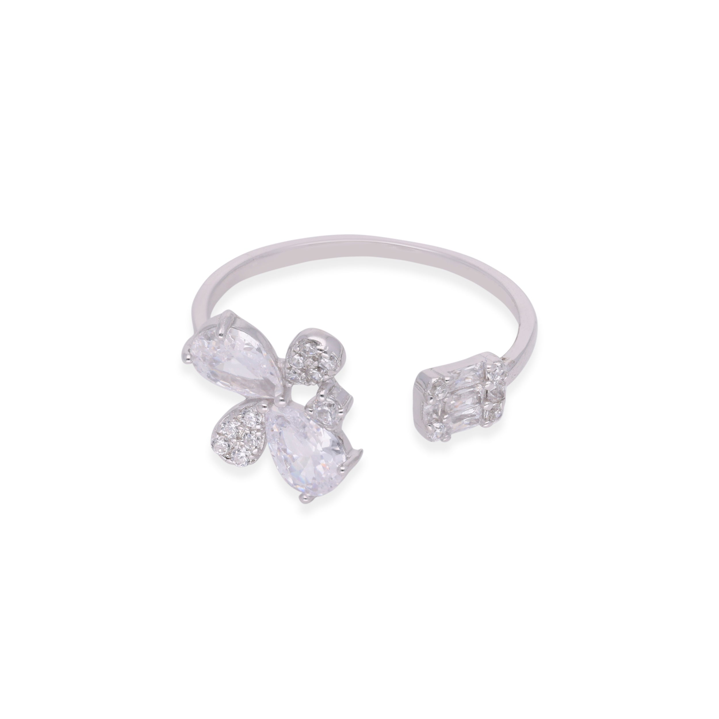Silver Crystal Butterfly Open Cuff Ring | SKU : 0003111826