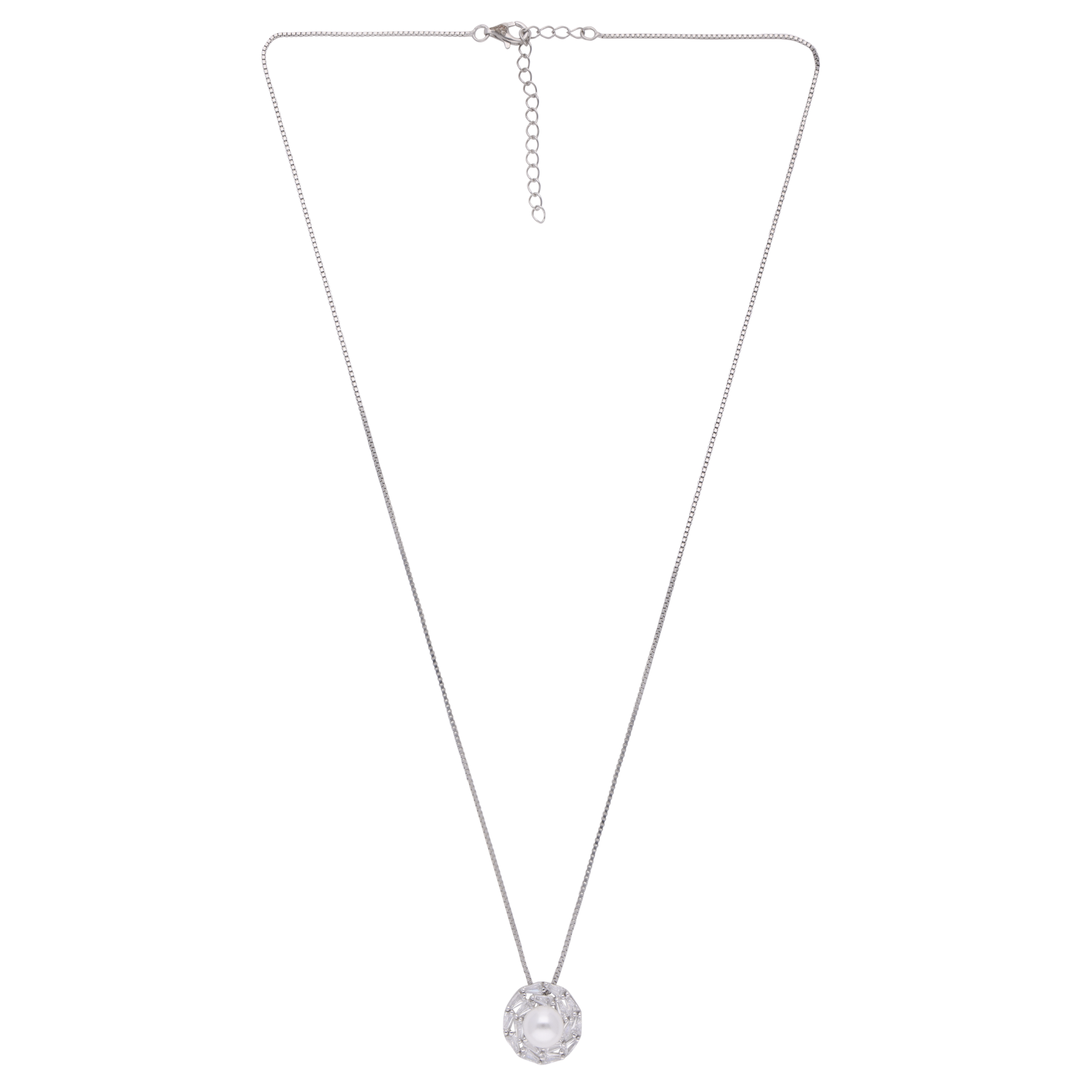 Sterling Silver Lightweight Pendant Necklace with Central Pearl and Cubic Zirconia | SKU : 0003112175, 0003112137