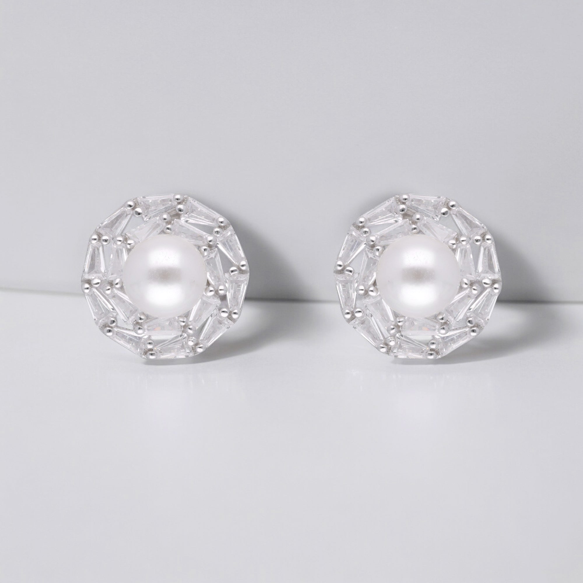 Elegant Pearl and Diamond Geometric Stud Earrings | SKU : 0003112106, 0003112182