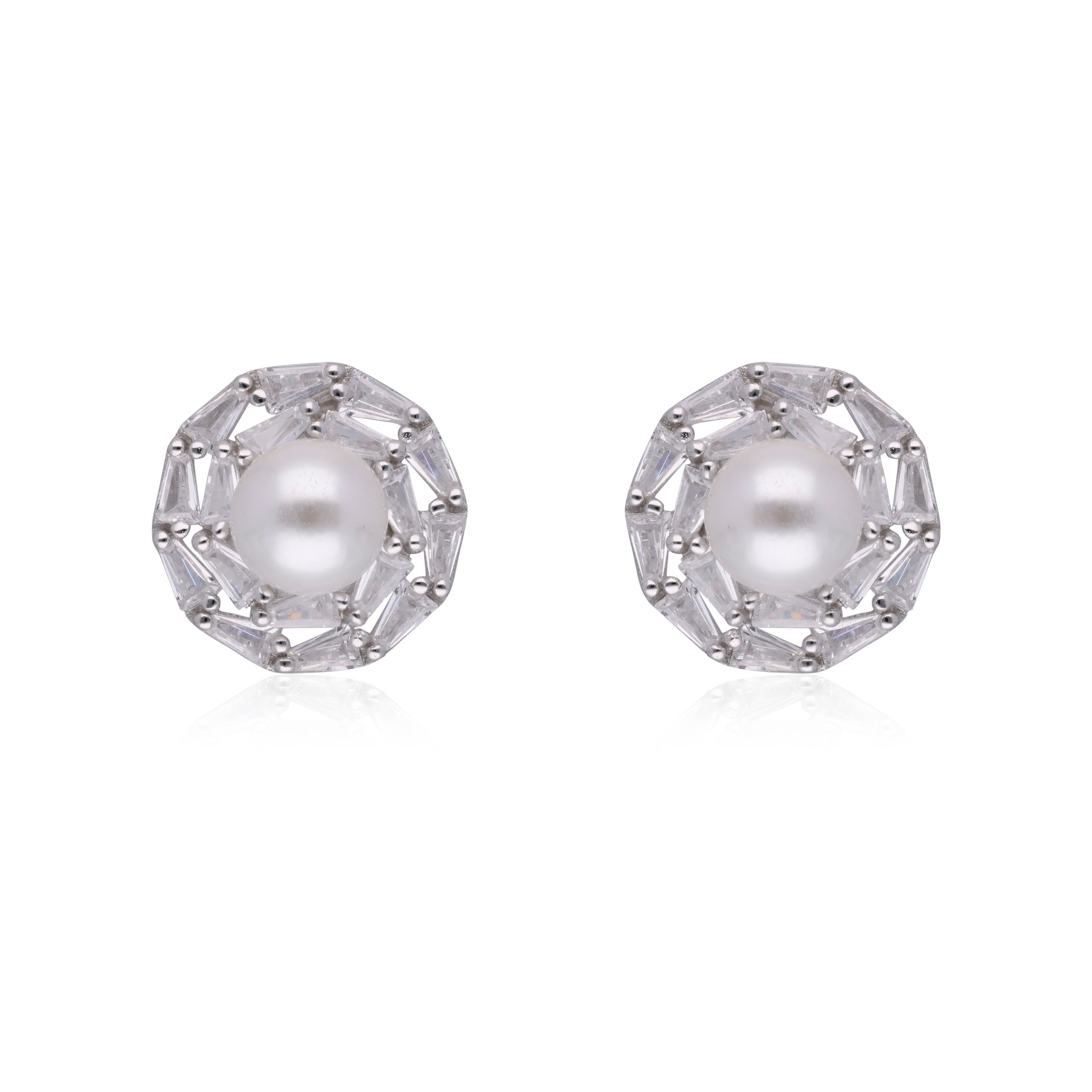 Elegant Pearl and Diamond Geometric Stud Earrings | SKU : 0003112106, 0003112182