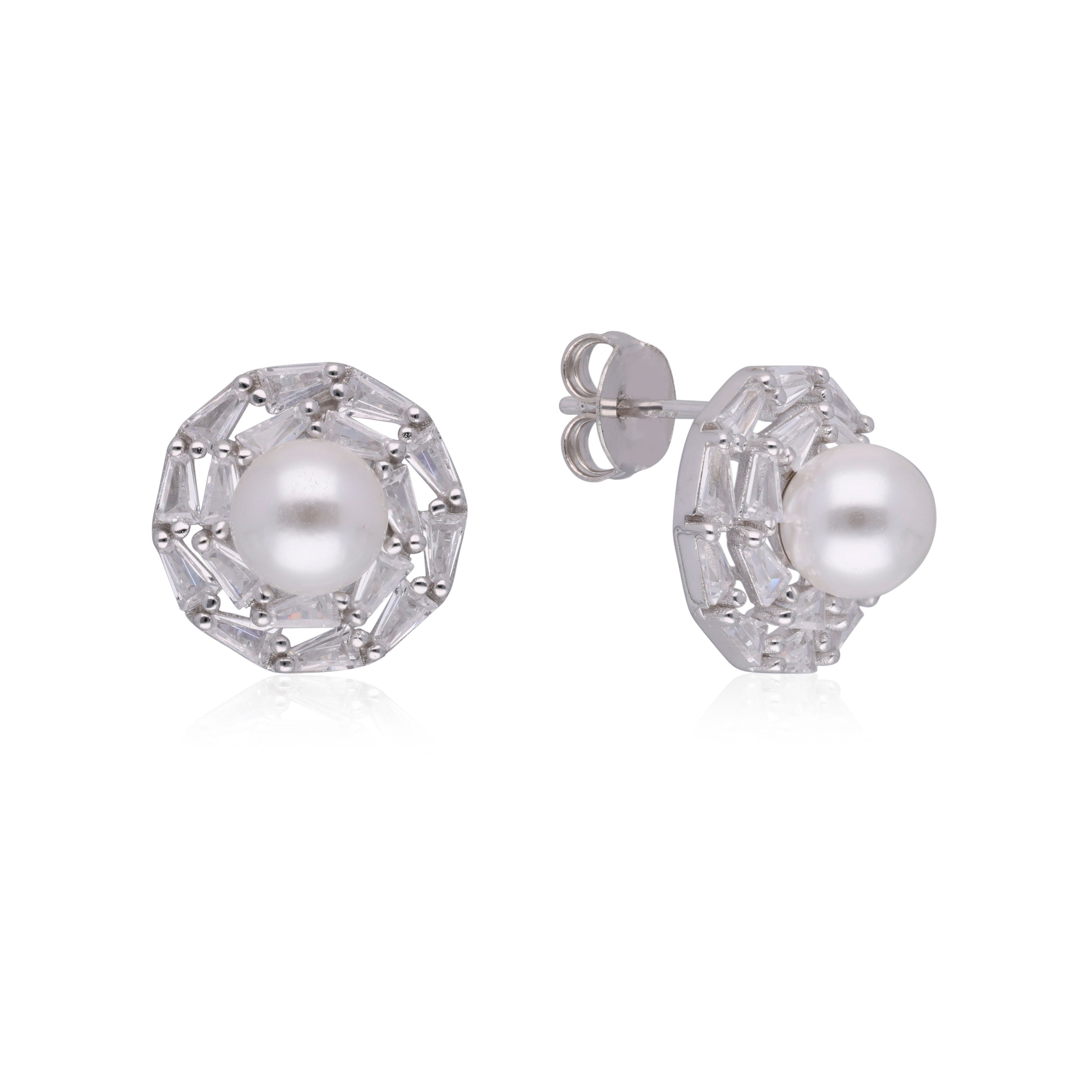 Elegant Pearl and Diamond Geometric Stud Earrings | SKU : 0003112106, 0003112182