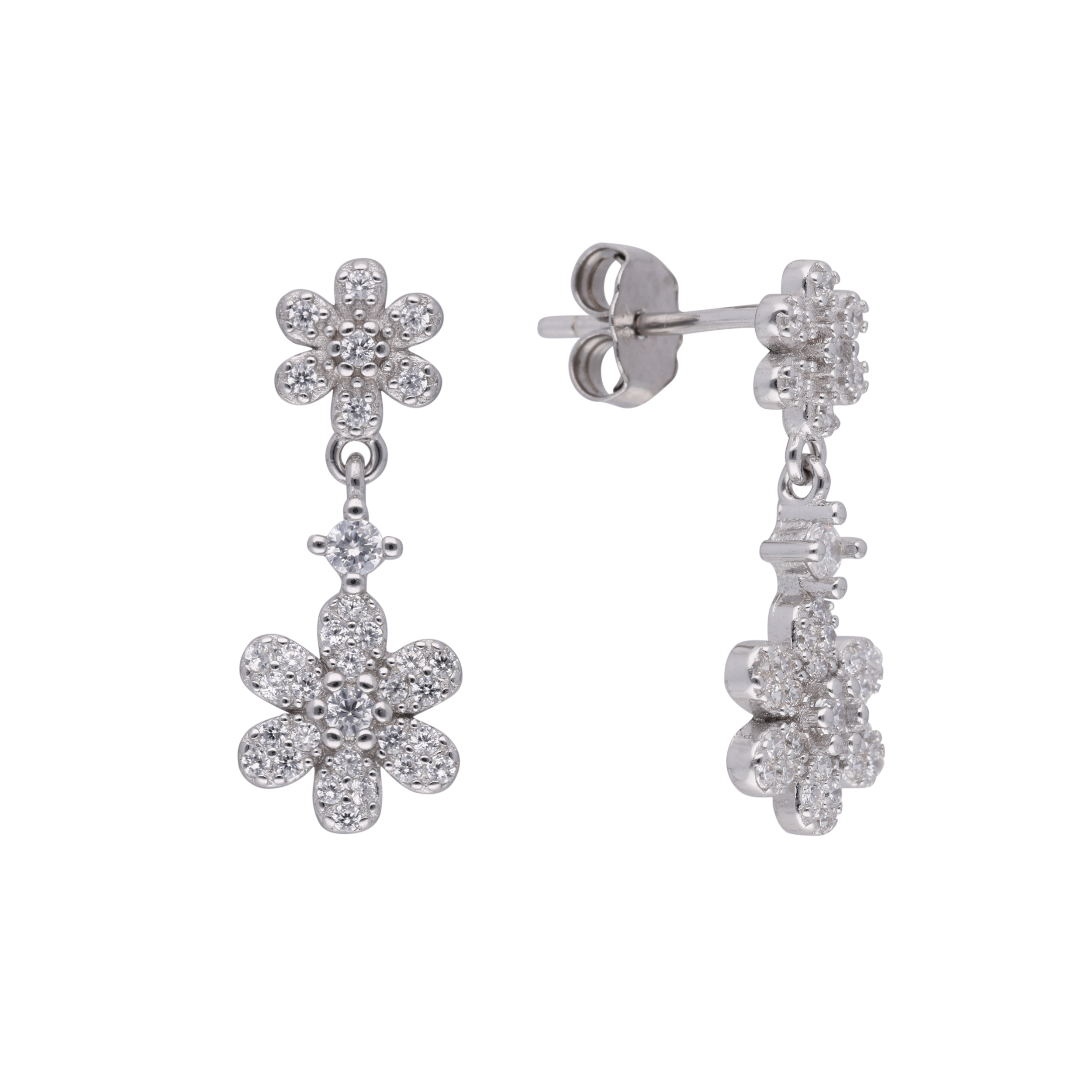Floral Splendor: Sterling Silver Eardrops Adorned with Cubic Zircons | SKU : 0003113776, 0003113752