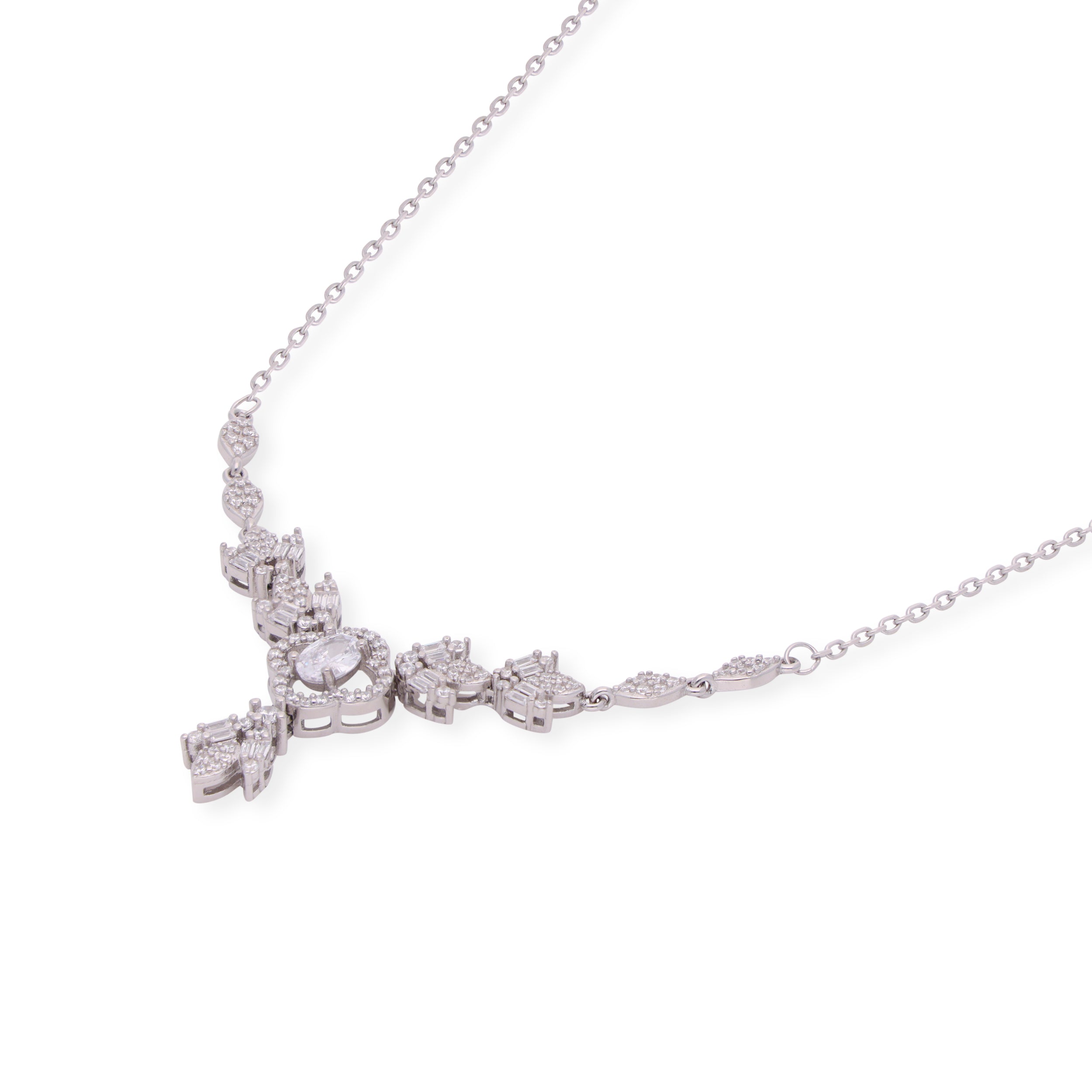 Sparkling Serenity: Sterling Silver Double Hook Chain Pendant | SKU : 0003113783, 0003113905