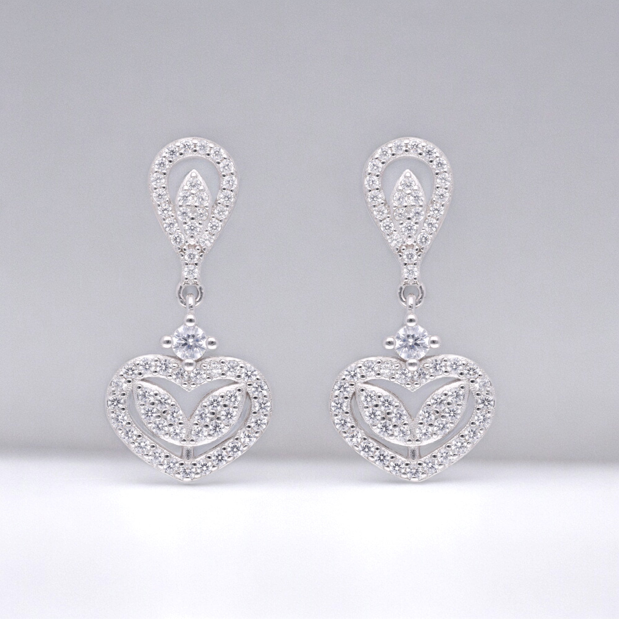 Starry Night Glamour: Sterling Silver Fancy Design Eardrops with Cubic Zirconia | SKU 0003113899, 0003113950