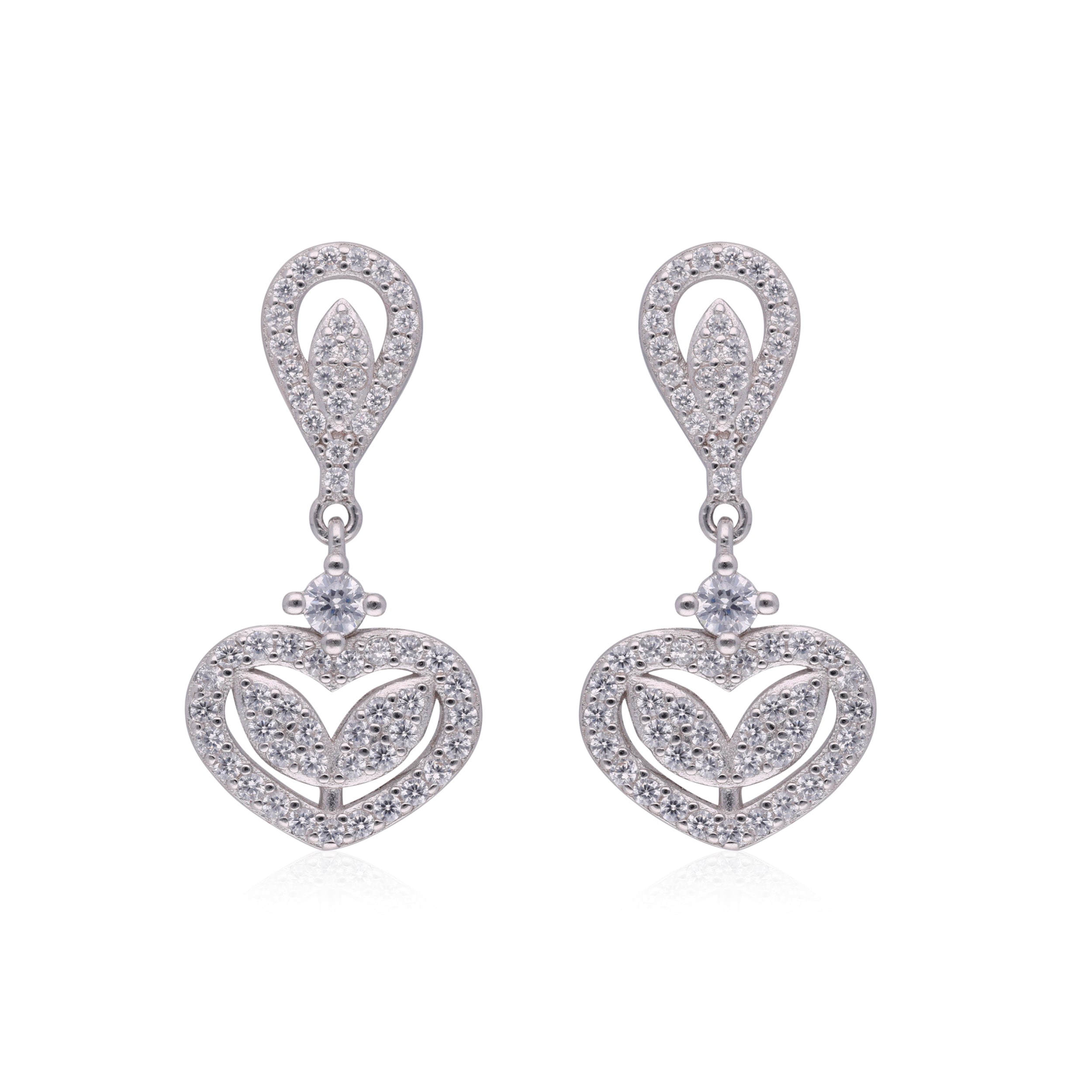 Starry Night Glamour: Sterling Silver Fancy Design Eardrops with Cubic Zirconia | SKU 0003113899, 0003113950