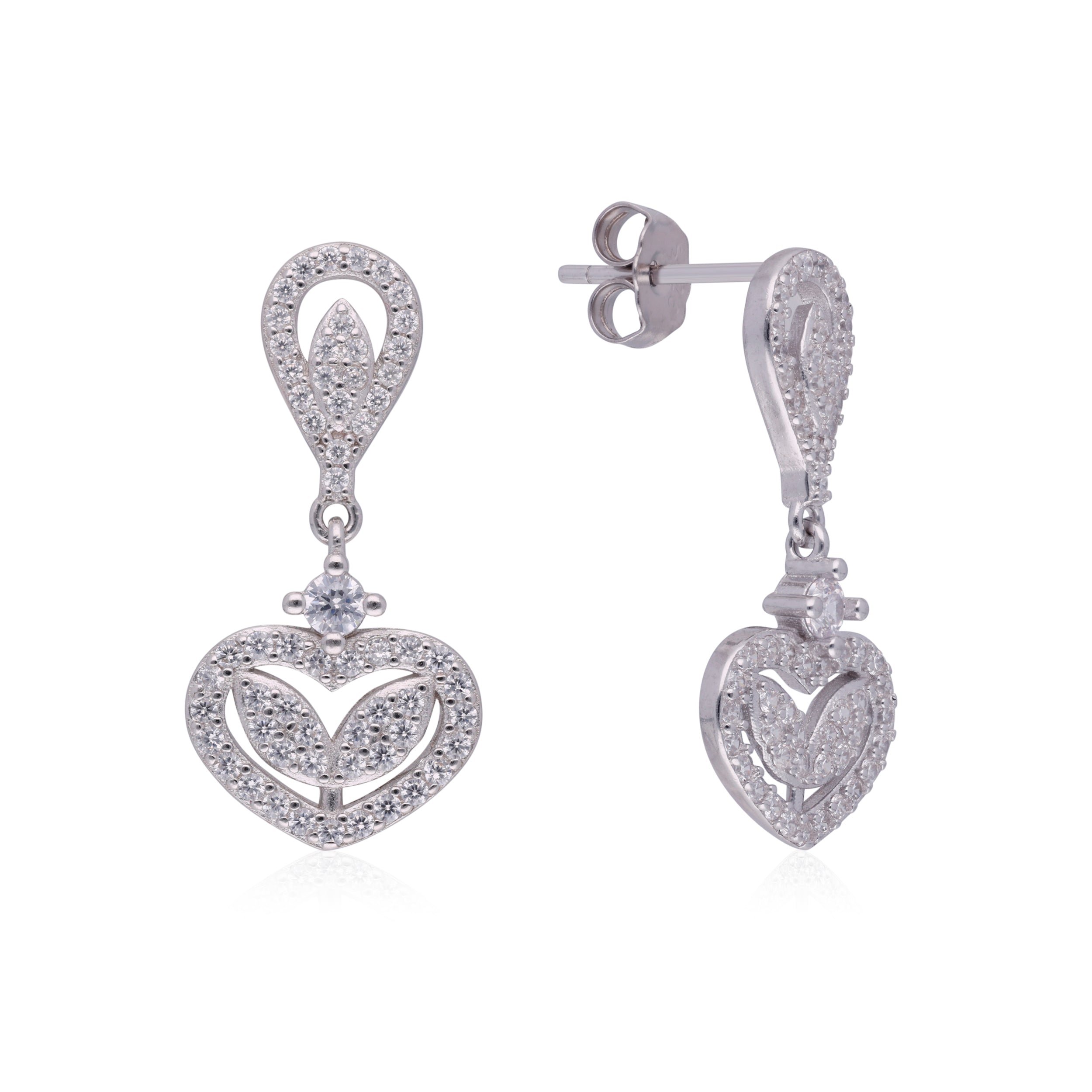 Starry Night Glamour: Sterling Silver Fancy Design Eardrops with Cubic Zirconia | SKU 0003113899, 0003113950