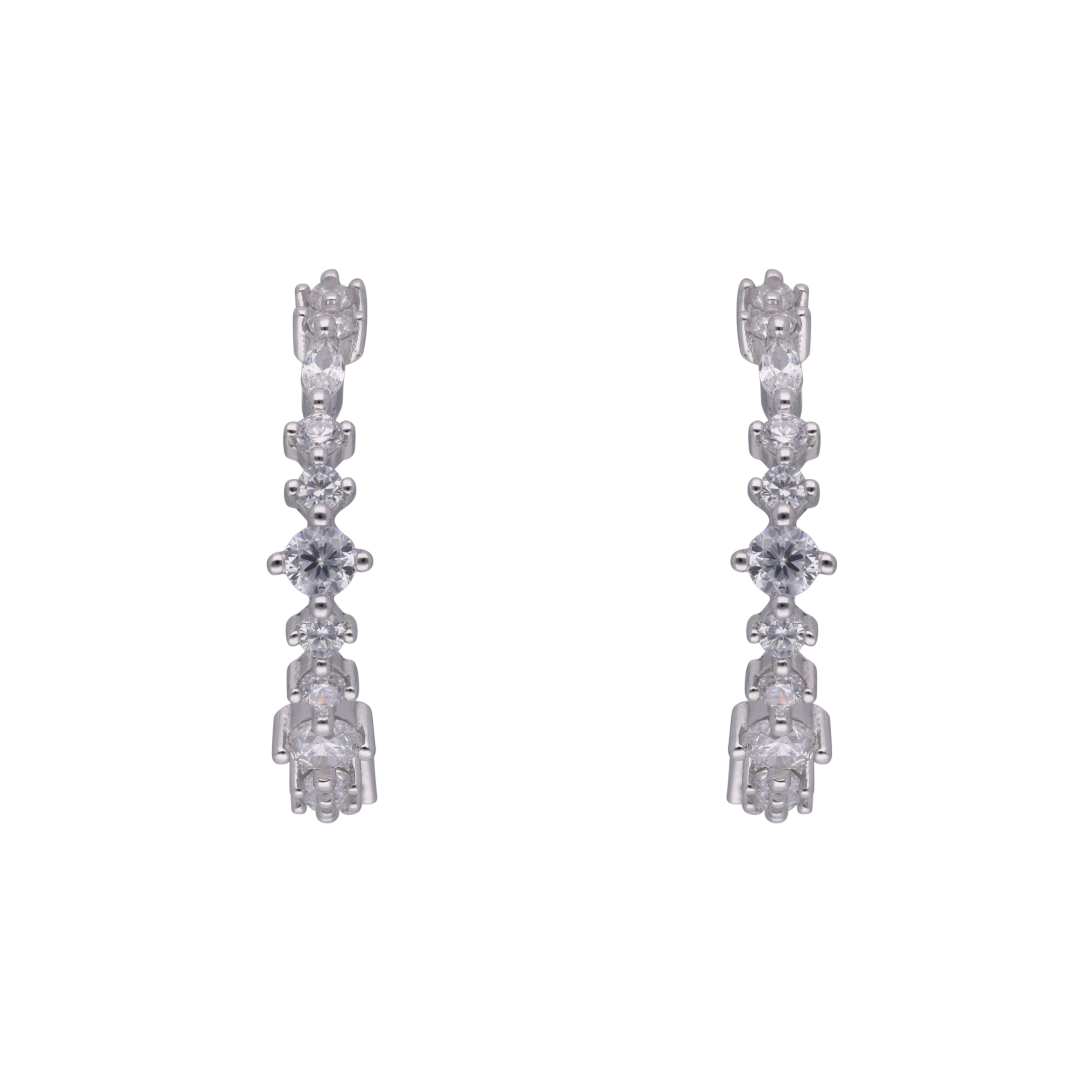 Radiant Sparkle: Sterling Silver Ear Hoops with Cubic Zirconia Accents | SKU : 0003114162