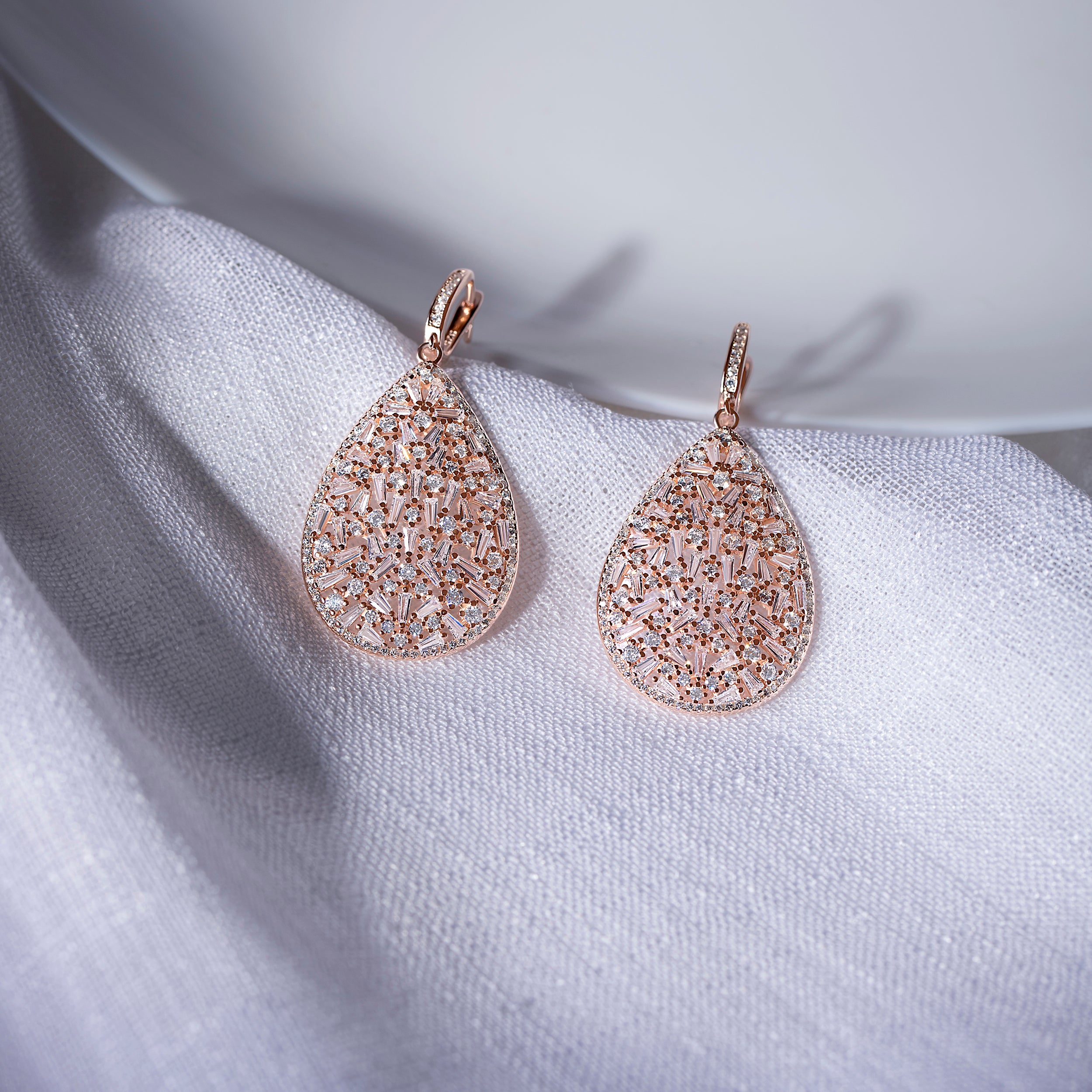 Radiant Elegance: Sterling Silver Earhoops with Long Fancy Drops and Rose Gold Finish | SKU : 0003114278, 0003114254, 0003114247, 0003114261, 0003114230 - crash.club by CKC