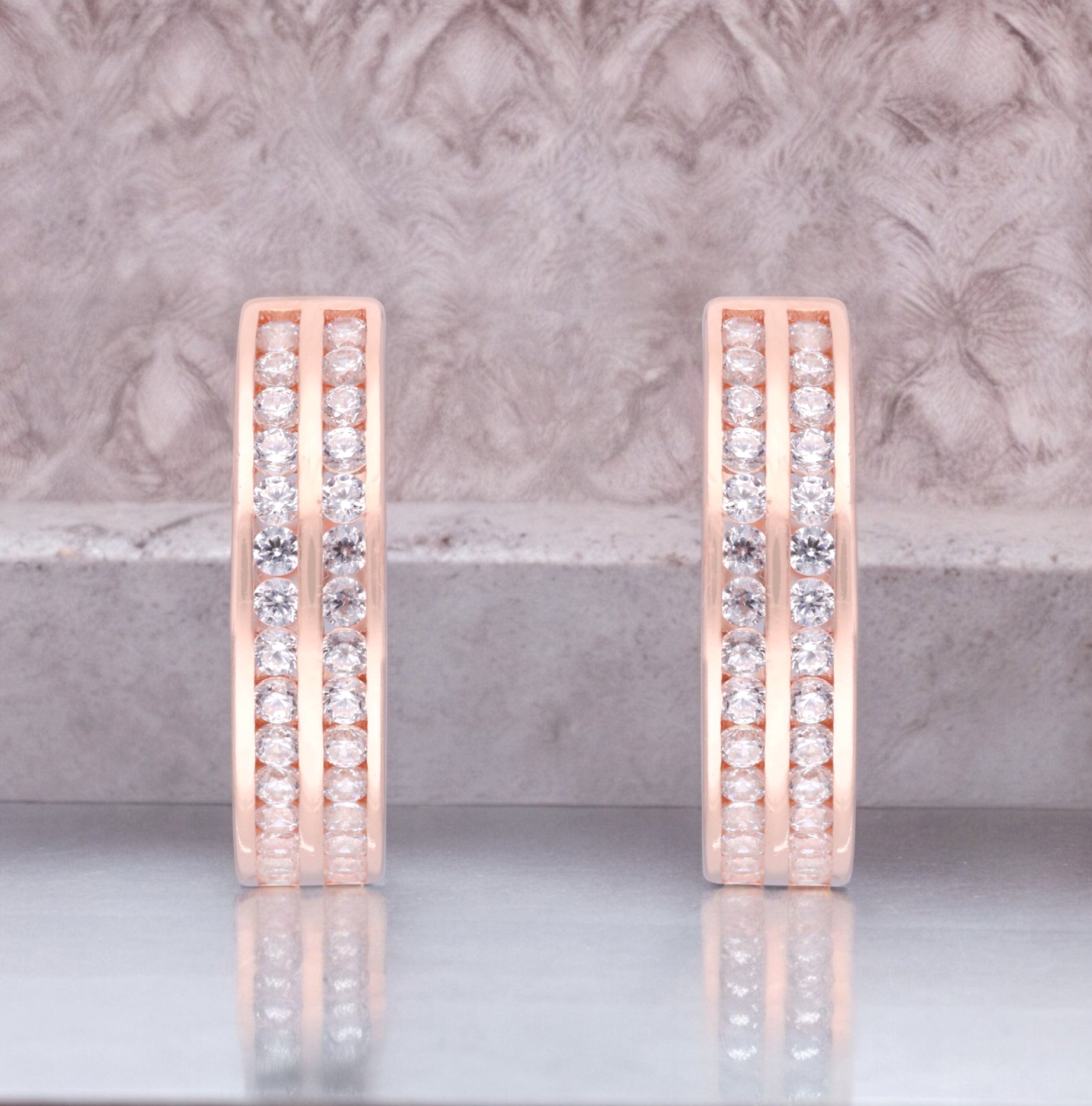 Radiant Channel Glow: Sterling Silver Cubic Zircon Hoop Earrings | SKU : 0003114490, 0003114292