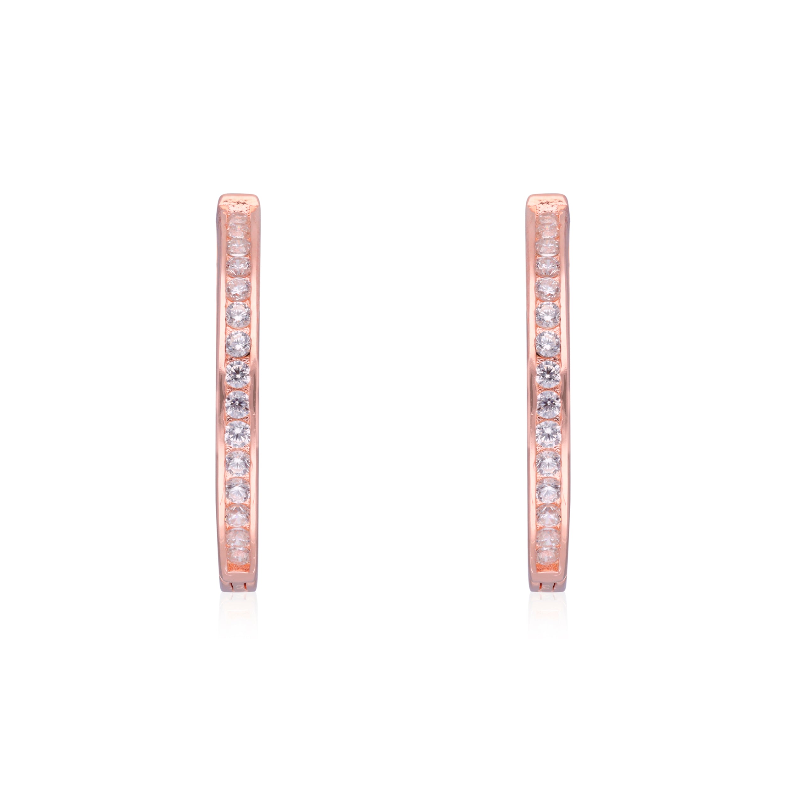 Rose Gold Radiance: Single Line Channel-Set Cubic Zircon Ear Hoops | SKU : 0003114346, 0003114469, 0003114308, 0003114315, 0003114322, 0003114476