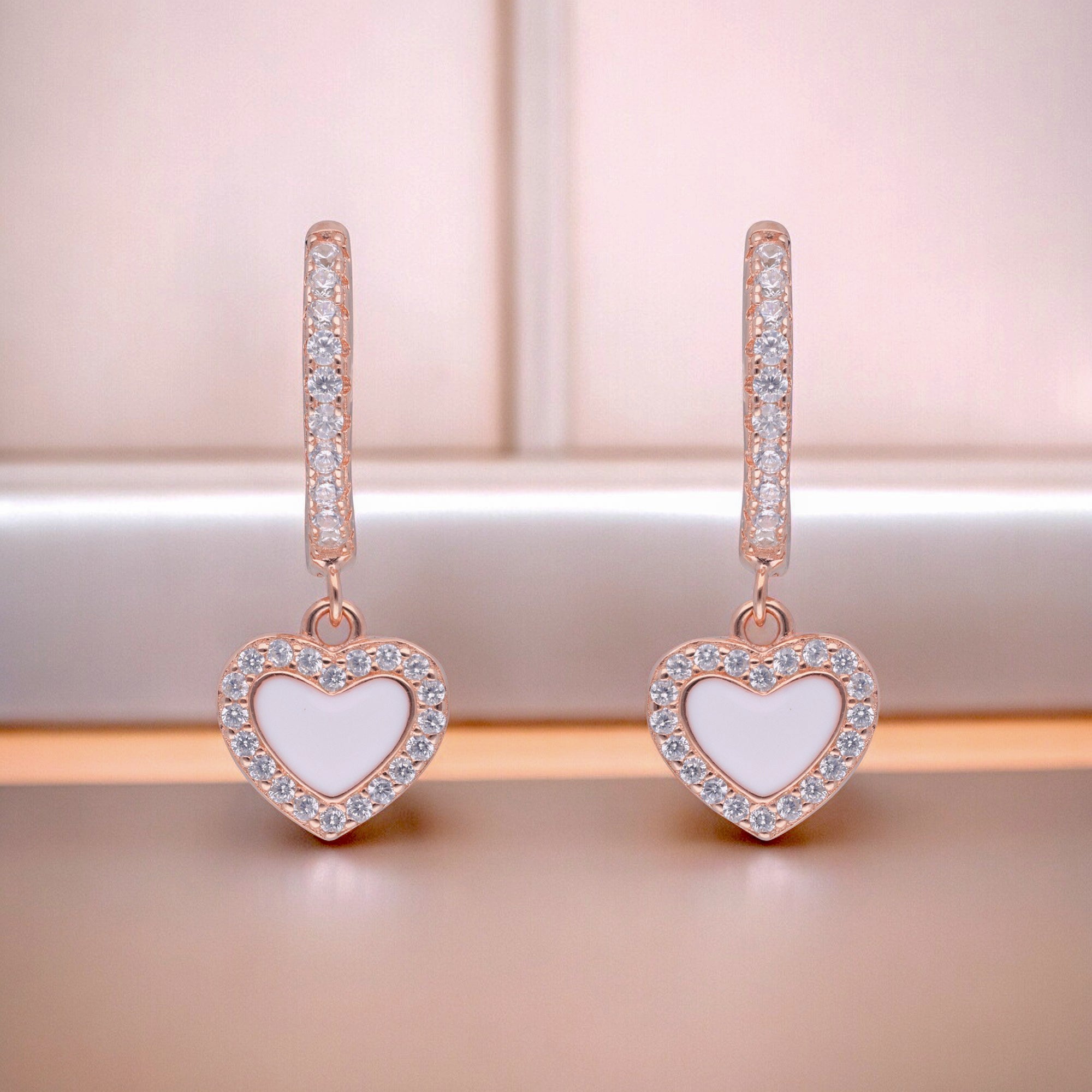 Rose Gold Love: Heart-Shaped Eardrops with Cubic Zircon-Studded Hoops | SKU : 0003114407 | 0003114445 | 0003114391 | 0003114353 | 0003114360 | 0003114377 | 0003114414 | 0003114438 | 0003114421 | 0003114452 | 0003114384 - crash.club by CKC