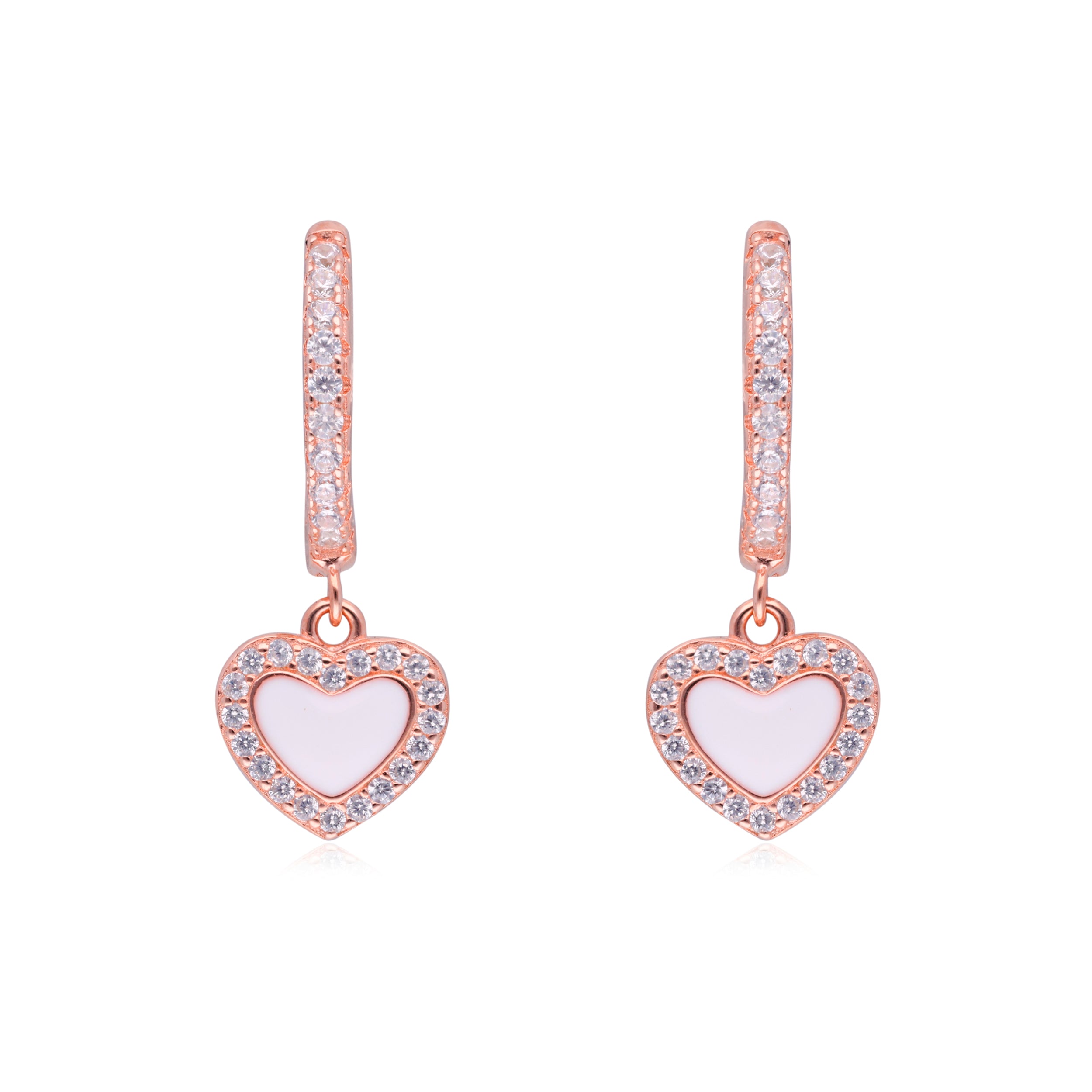 Rose Gold Love: Heart-Shaped Eardrops with Cubic Zircon-Studded Hoops | SKU : 0003114407 | 0003114445 | 0003114391 | 0003114353 | 0003114360 | 0003114377 | 0003114414 | 0003114438 | 0003114421 | 0003114452 | 0003114384