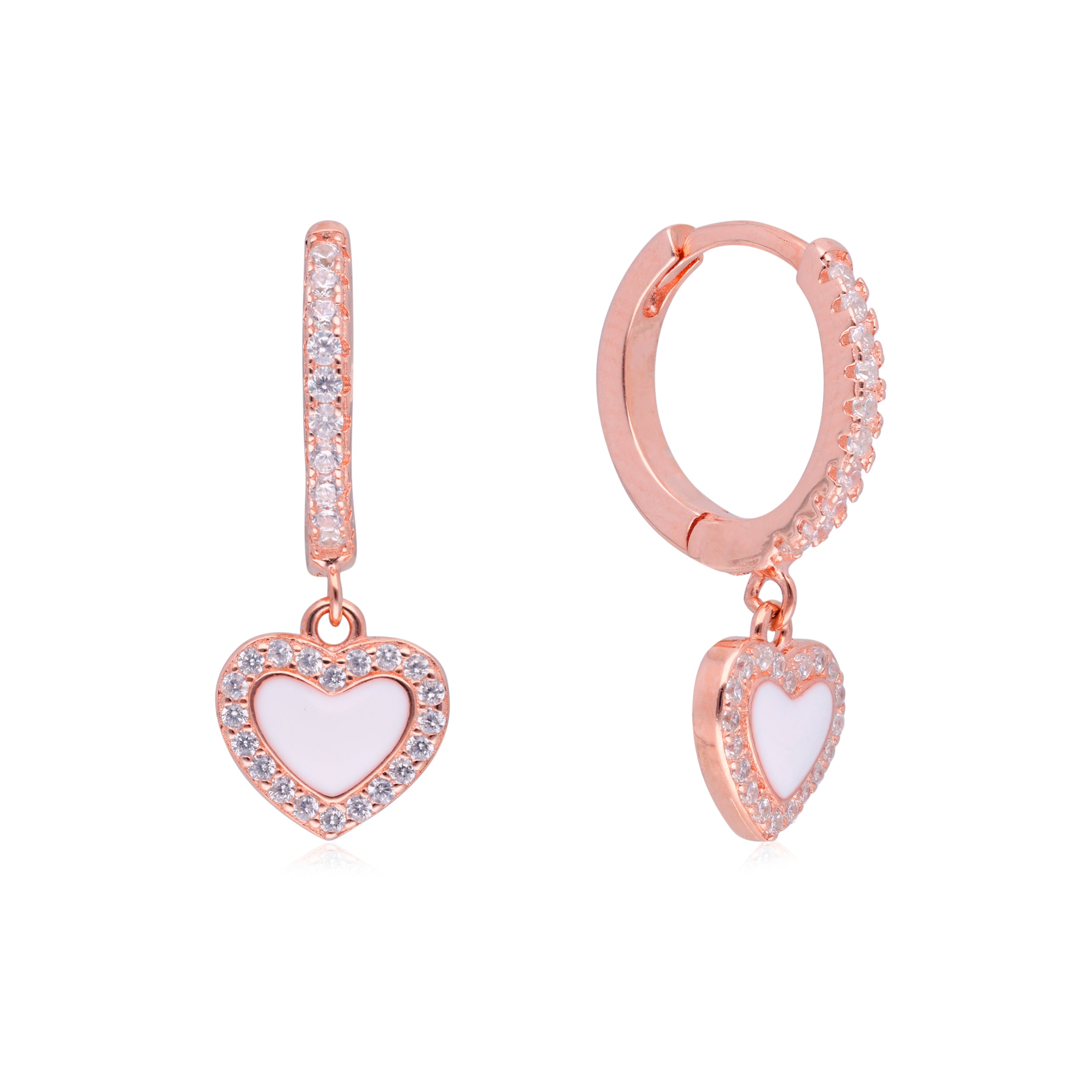 Rose Gold Love: Heart-Shaped Eardrops with Cubic Zircon-Studded Hoops | SKU : 0003114407 | 0003114445 | 0003114391 | 0003114353 | 0003114360 | 0003114377 | 0003114414 | 0003114438 | 0003114421 | 0003114452 | 0003114384