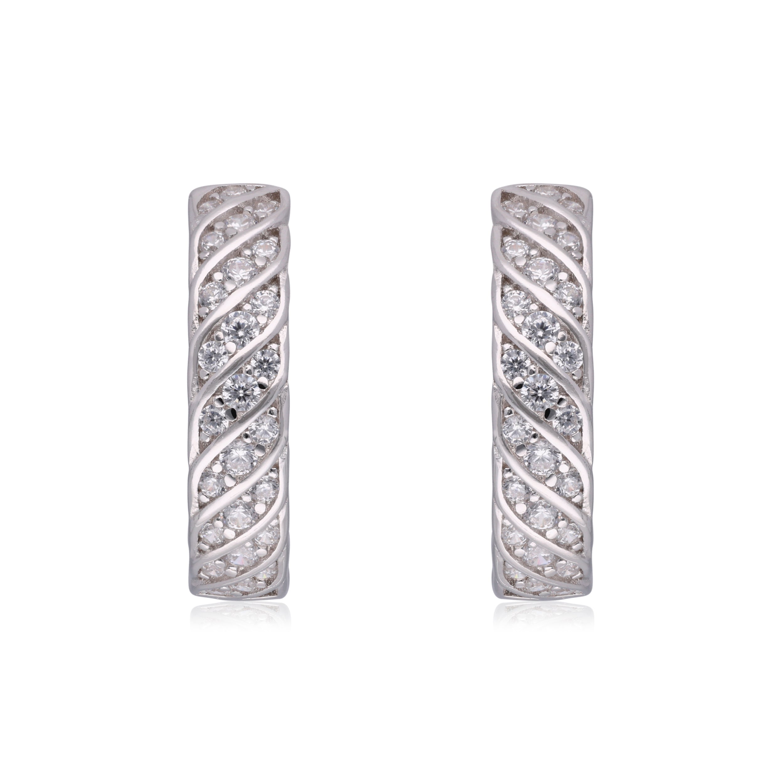 Sparkling Splendor: Sterling Silver Cubic Zirconia Studded Ear Hoops | SKU : 0003114483 | 0003114285 | 0003114339