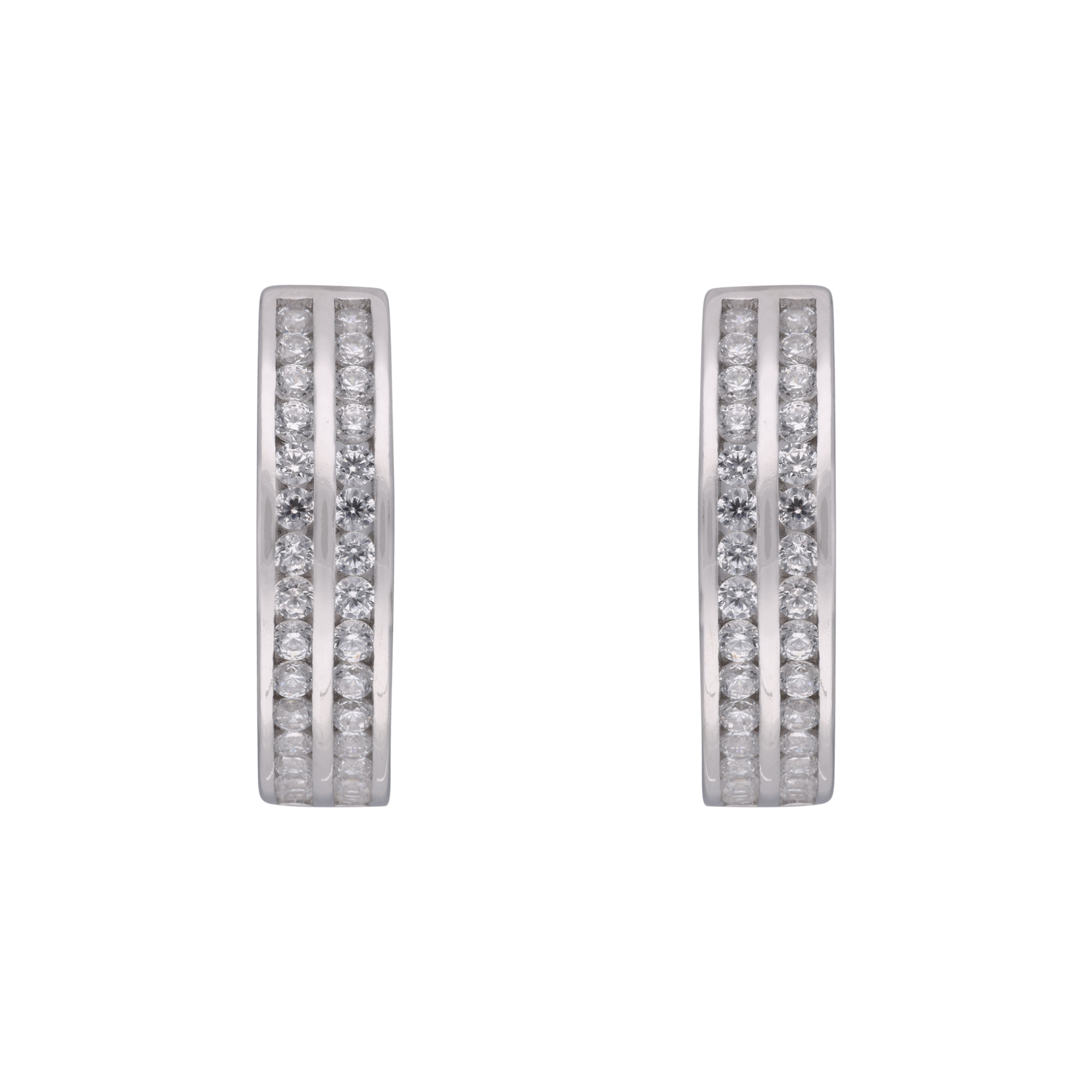 Radiant Channel Glow: Sterling Silver Cubic Zircon Hoop Earrings | SKU : 0003114490 | 0003114292
