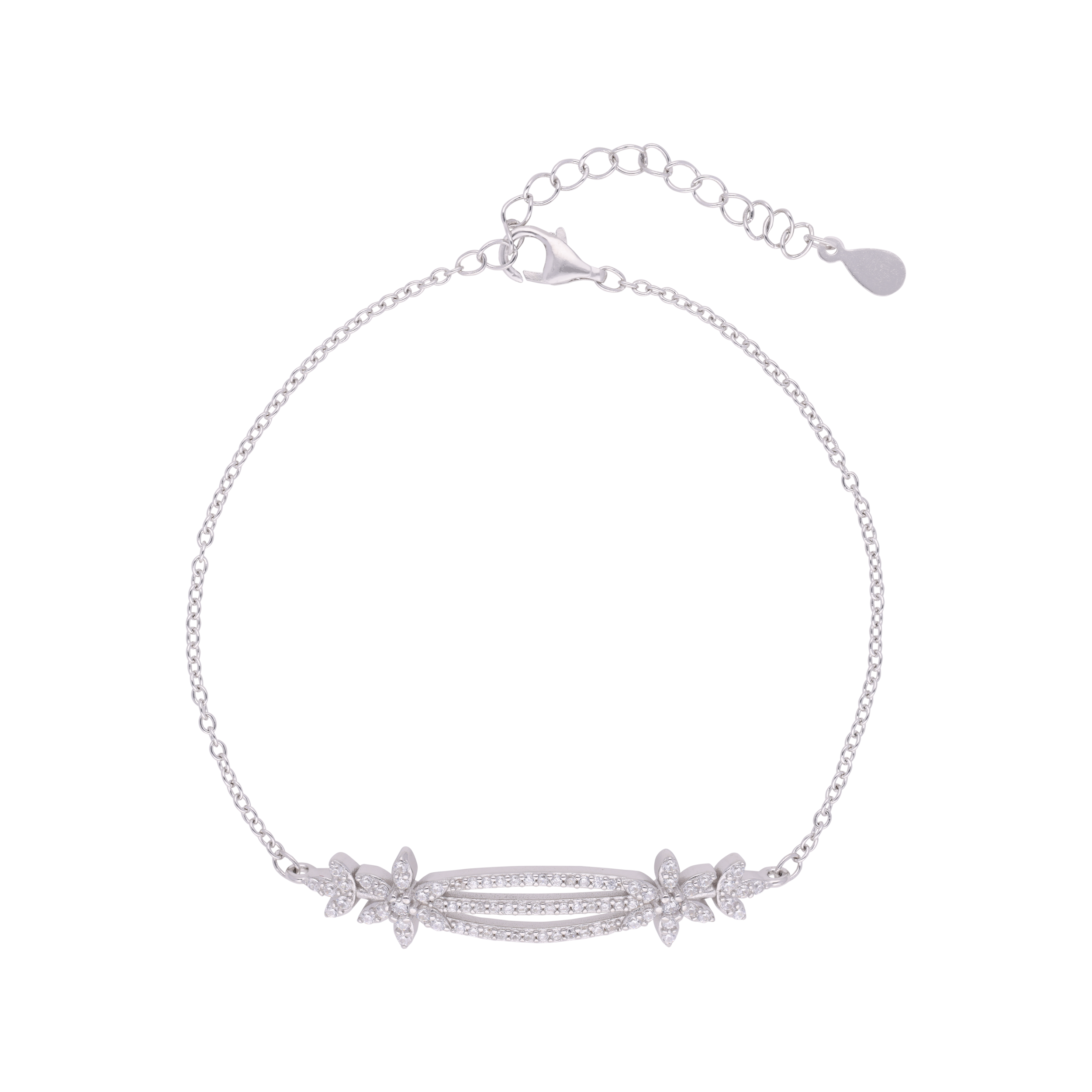 Sterling Silver Floral Design Chain Bracelet with Cubic Zirconia | SKU : 0003115329, 0003115282, 0003115367 - crash.club by CKC