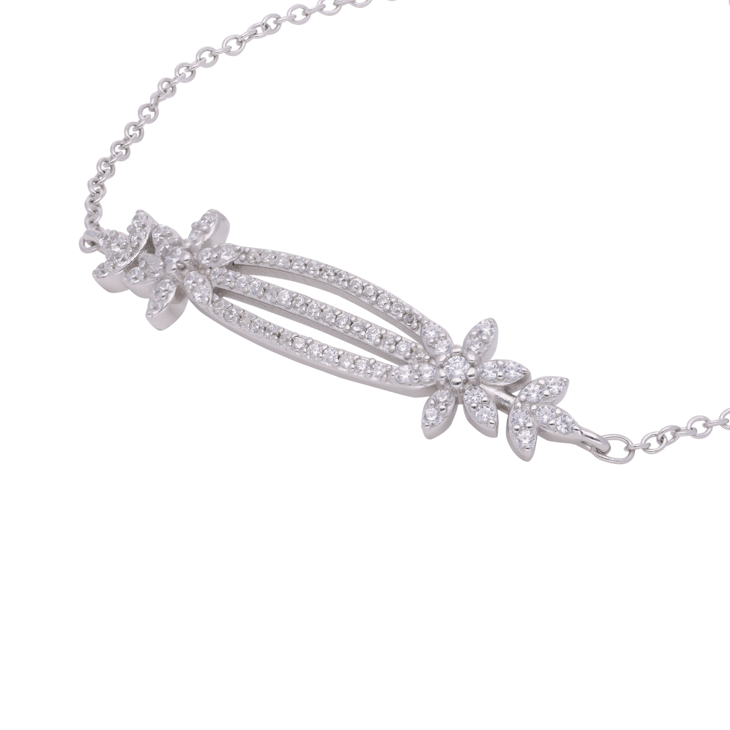 Sterling Silver Floral Design Chain Bracelet with Cubic Zirconia | SKU : 0003115329, 0003115282, 0003115367