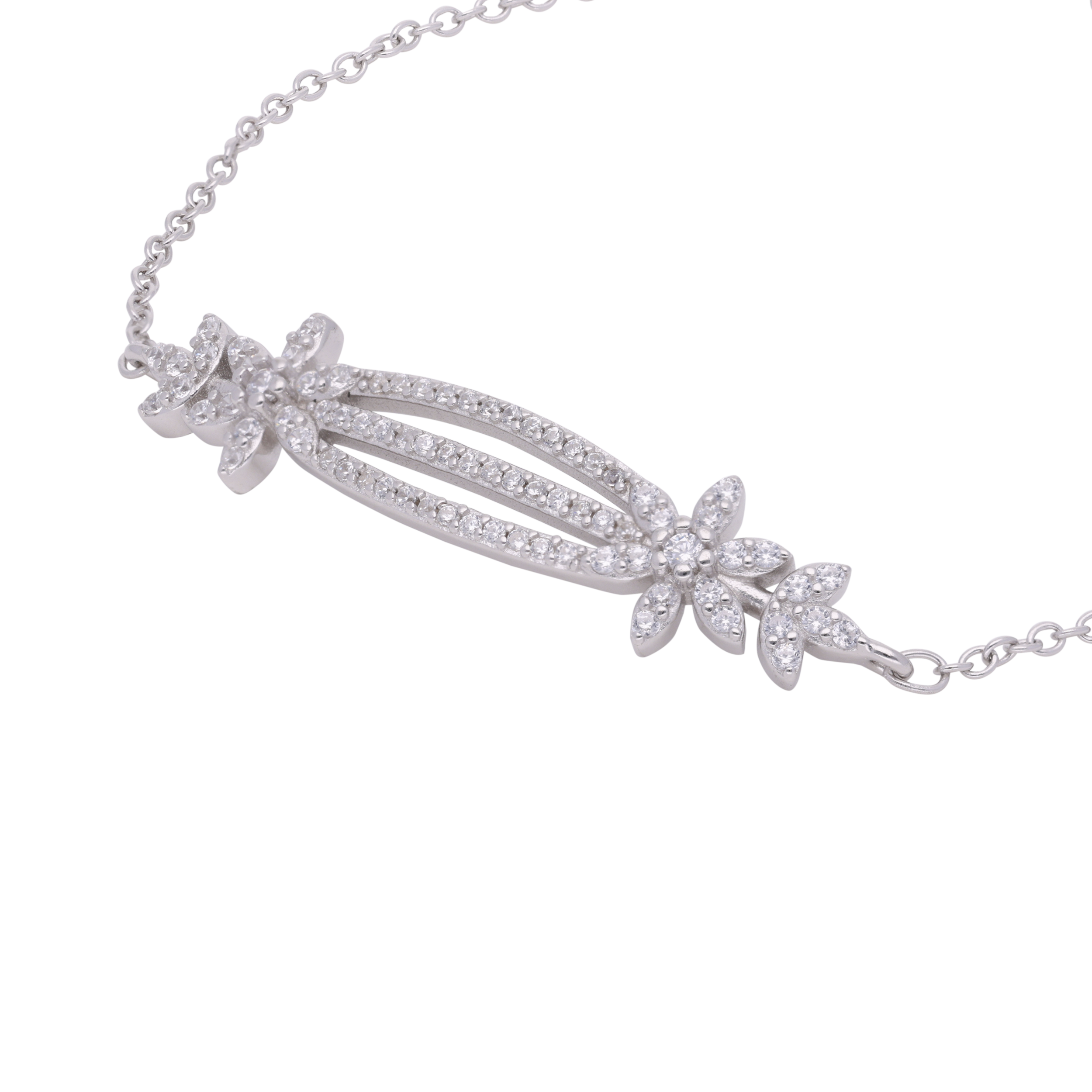 Sterling Silver Floral Design Chain Bracelet with Cubic Zirconia | SKU : 0003115329, 0003115282, 0003115367 - crash.club by CKC