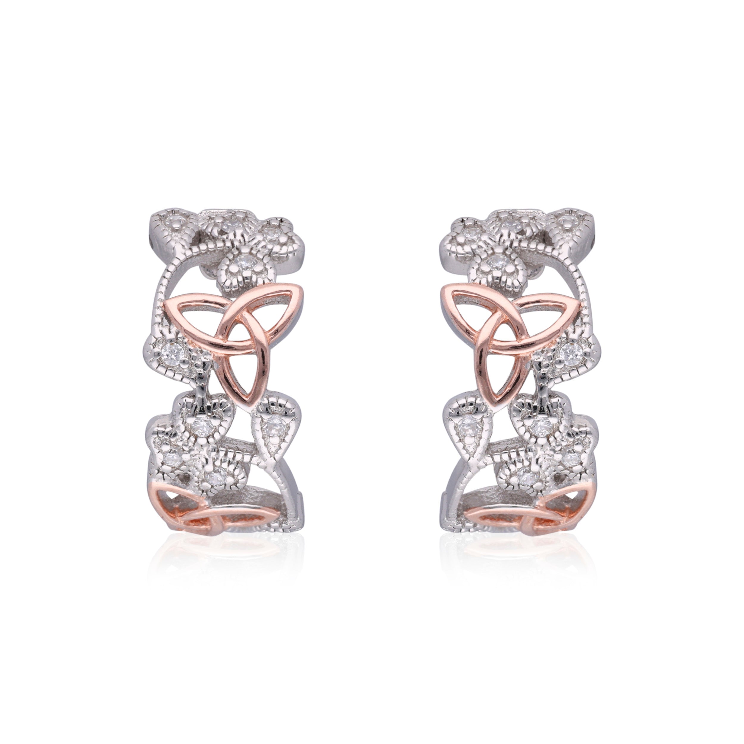 Two-Tone Floral Diamond Hoop Earrings | SKU : 0003115572, 0003115558, 0003115510, 0003115527, 0003115534