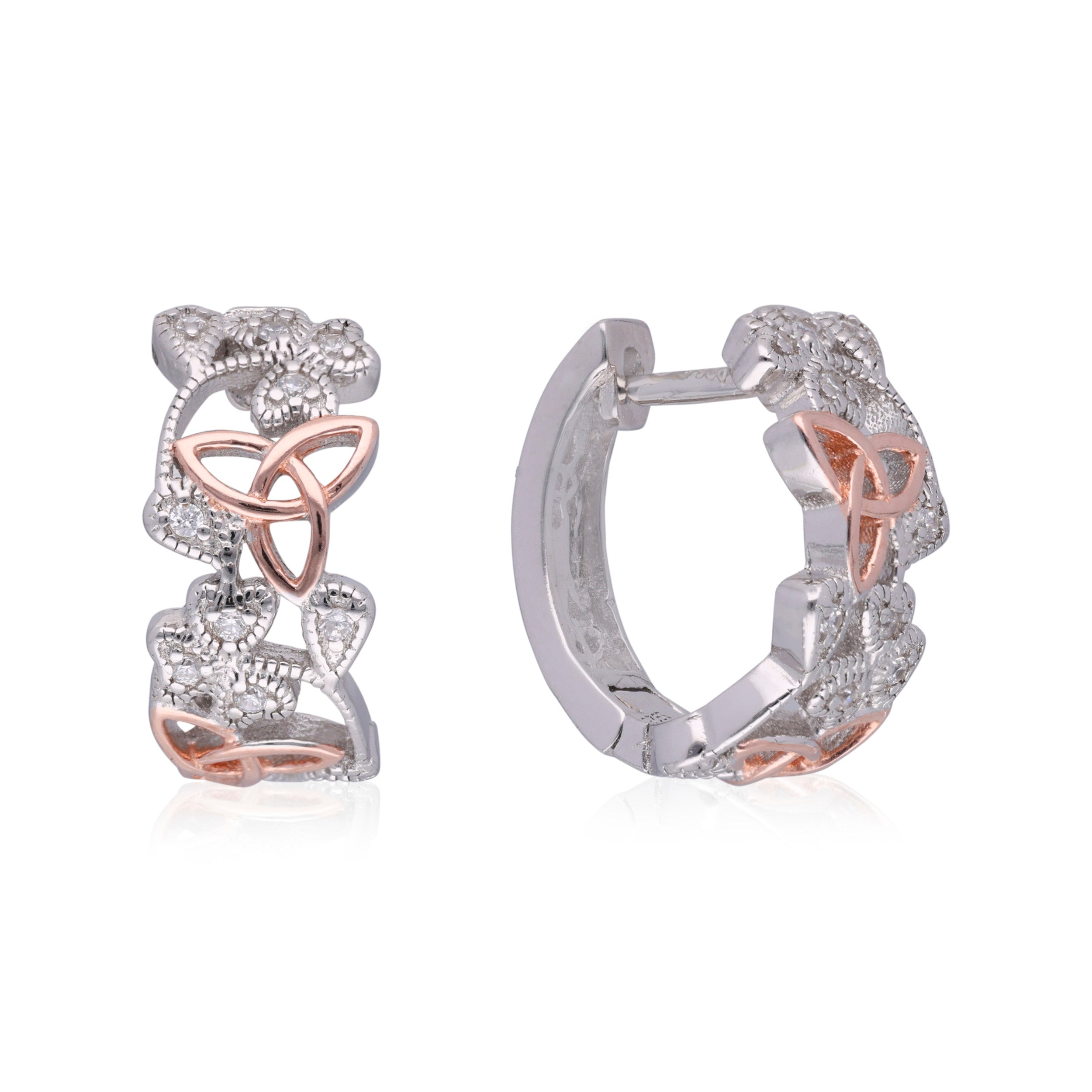 Two-Tone Floral Diamond Hoop Earrings | SKU : 0003115572, 0003115558, 0003115510, 0003115527, 0003115534