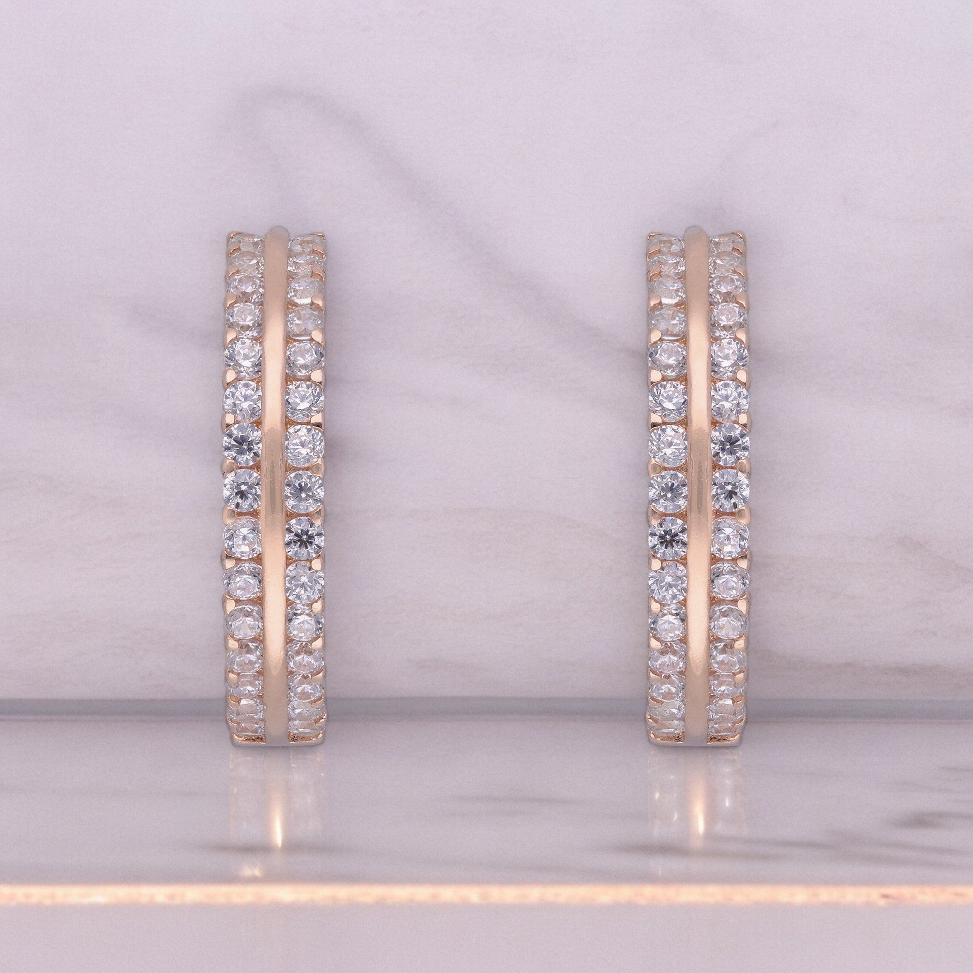 Rose Gold Full Eternity Diamond Hoop Earrings | SKU : 0003115589, 0003115602