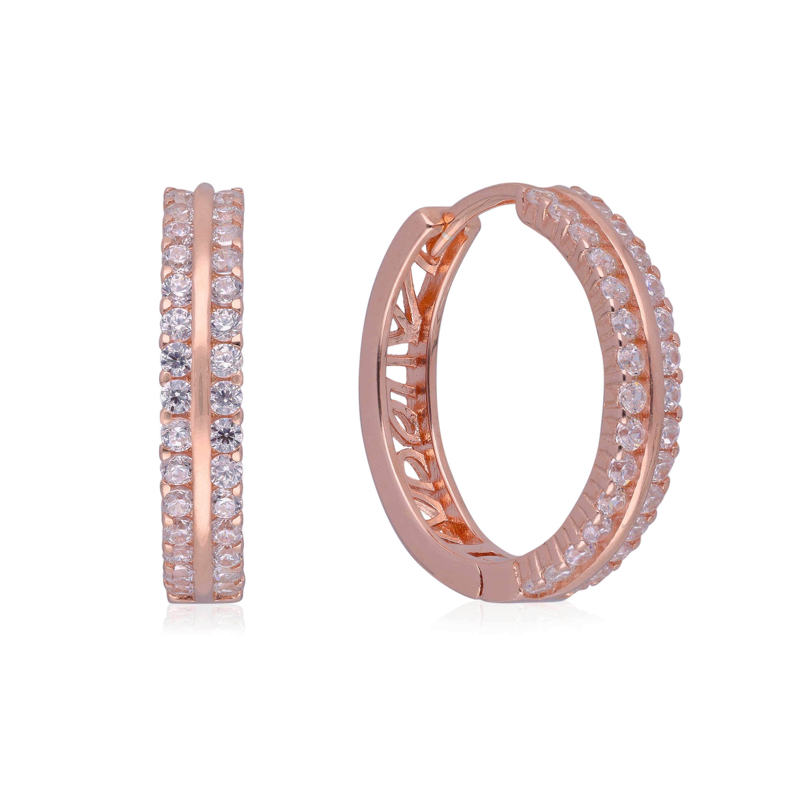 Rose Gold Full Eternity Diamond Hoop Earrings | SKU : 0003115589, 0003115602