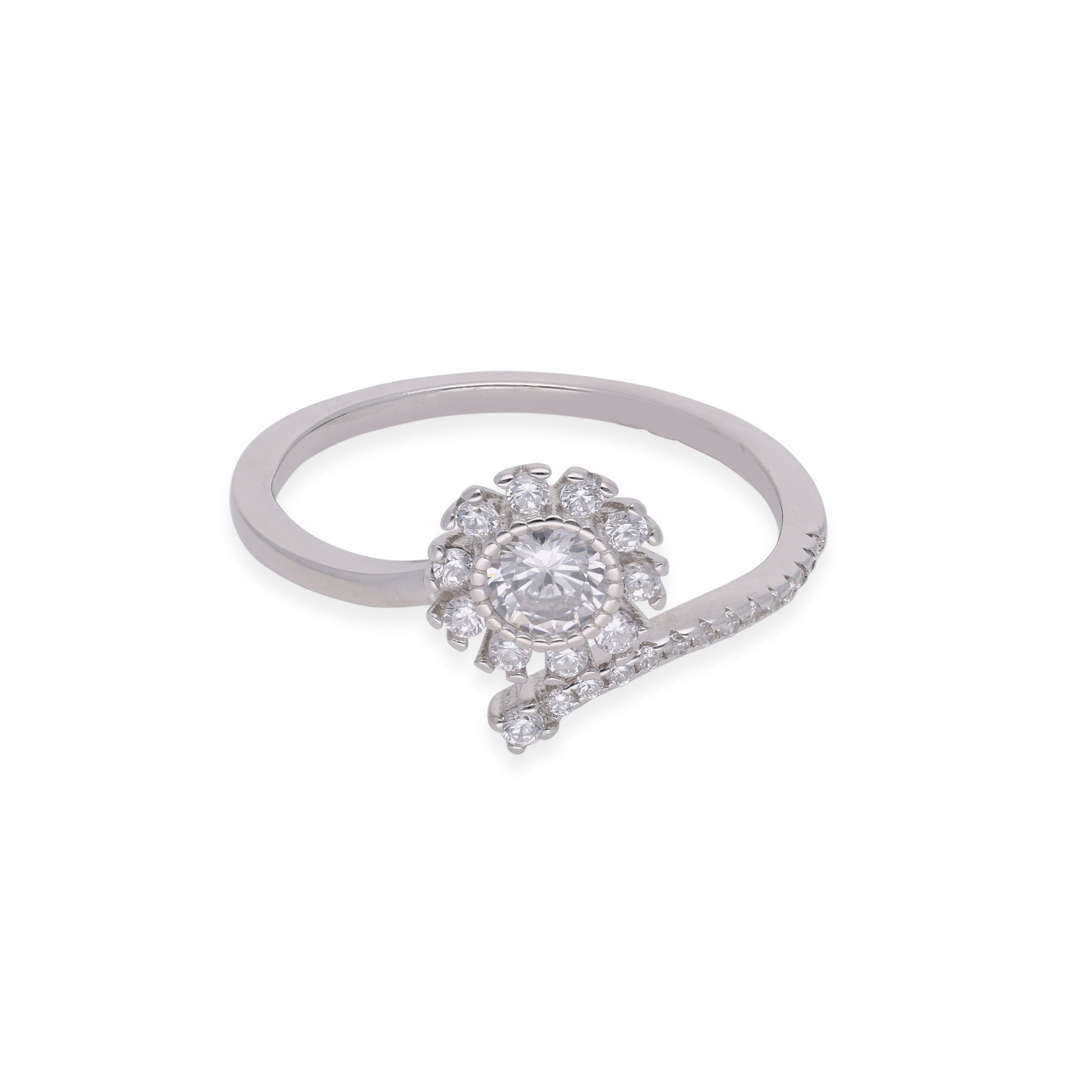 ZIRCON FLOWER MOTIF SILVER RING | SKU : 0003116203, 0003116159