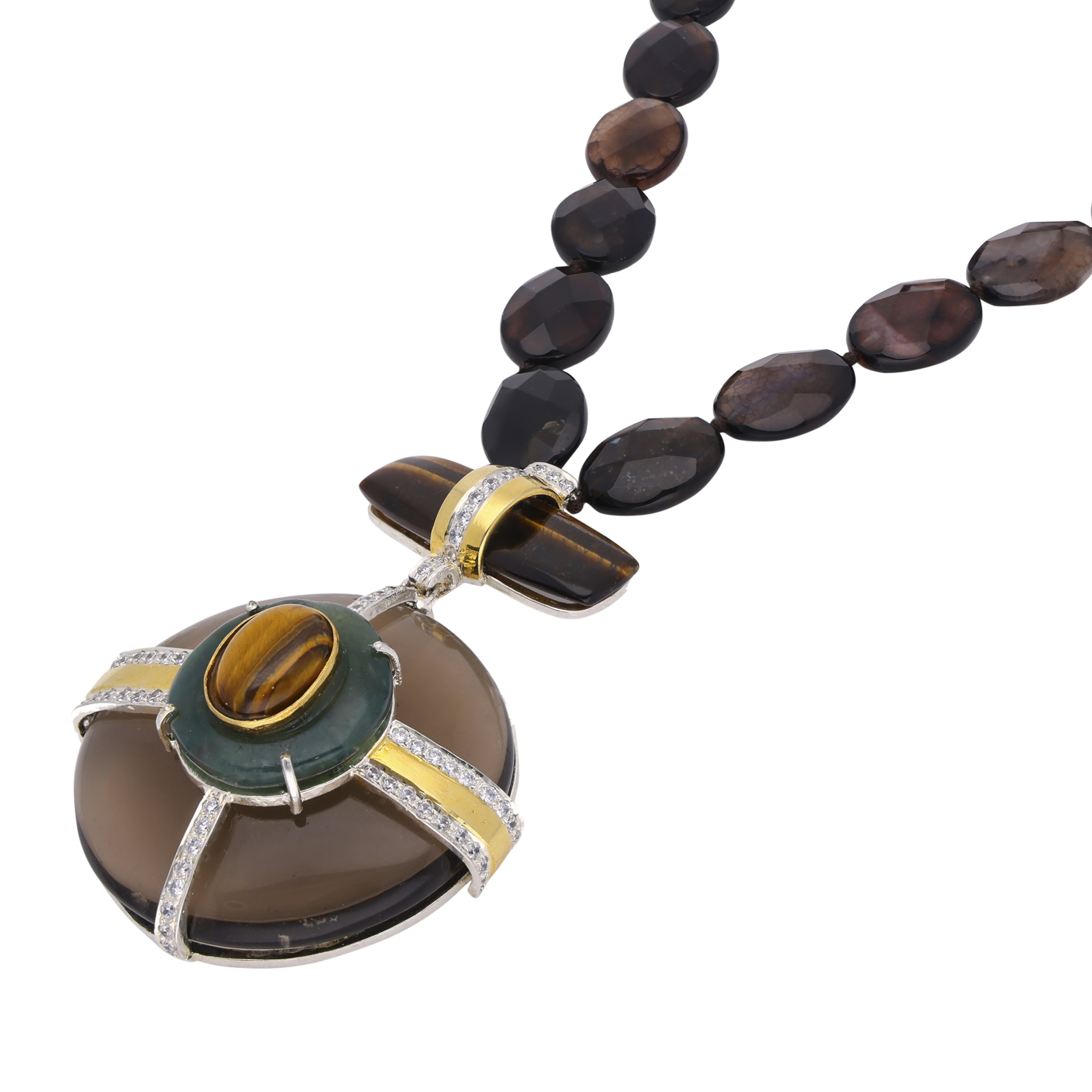 Pendant Chain with Smokey Topaz, Tiger Eye, and Multicolor Beads | SKU : 0003242056