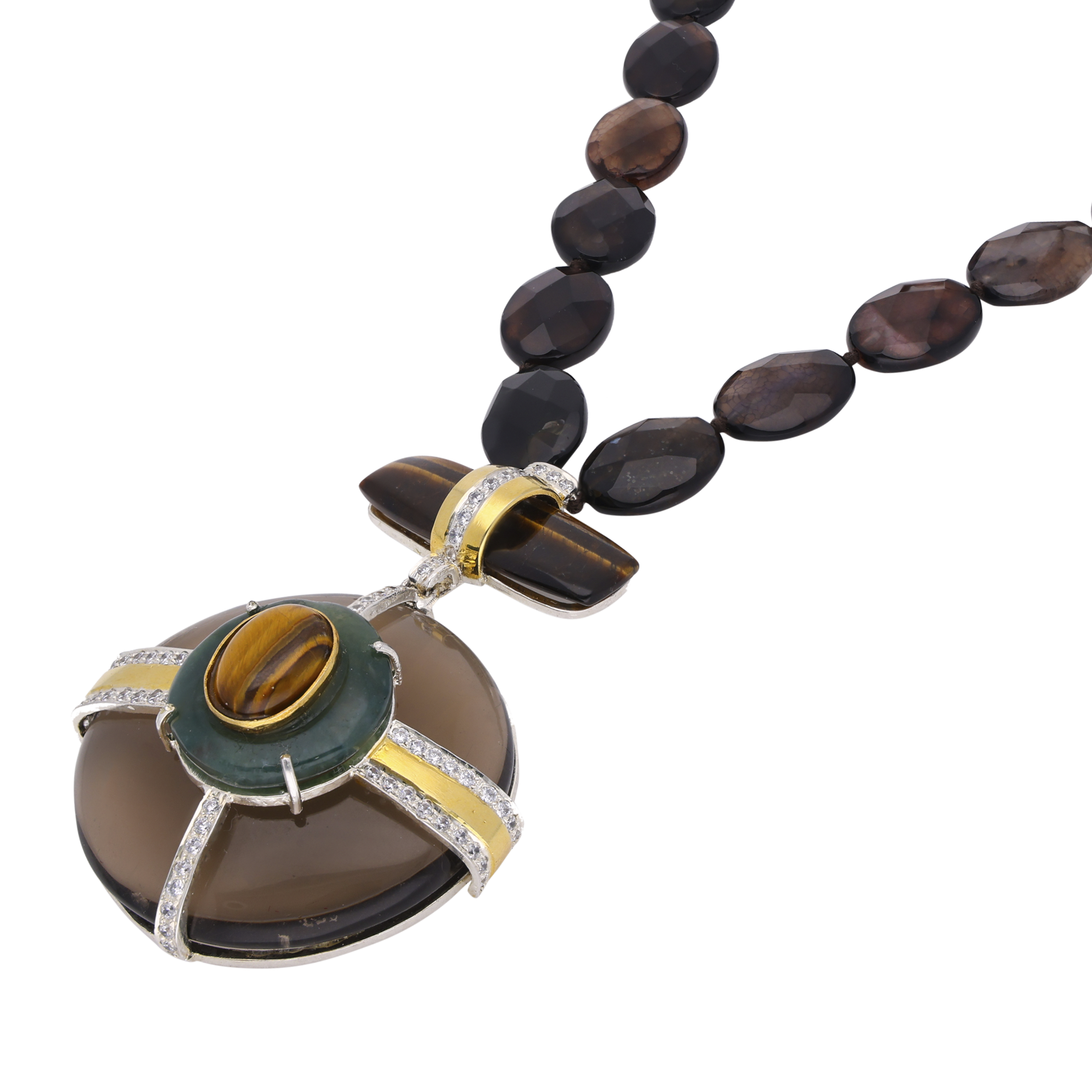 Pendant Chain with Smokey Topaz, Tiger Eye, and Multicolor Beads | SKU : 0003242056 - crash.club by CKC