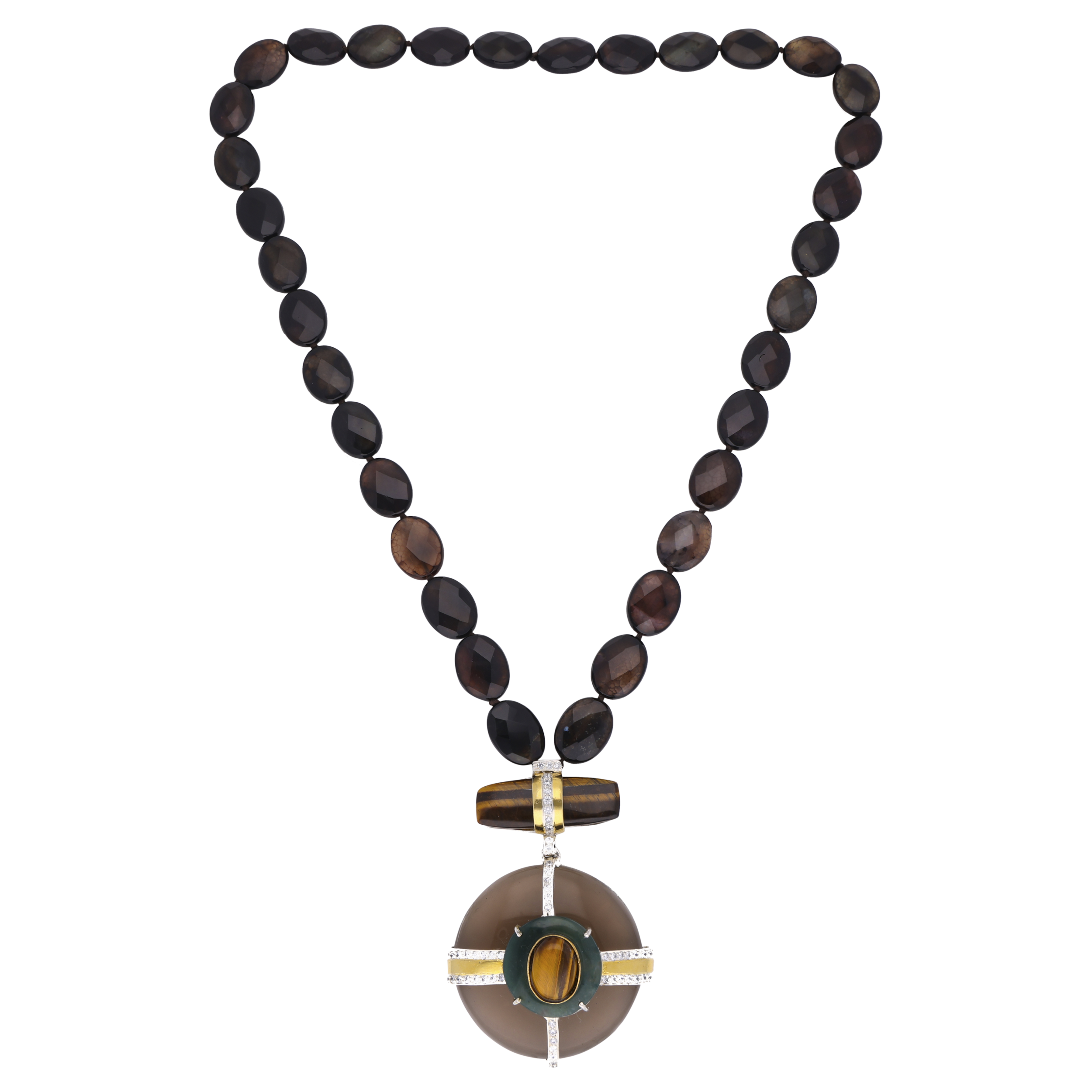 Pendant Chain with Smokey Topaz, Tiger Eye, and Multicolor Beads | SKU : 0003242056
