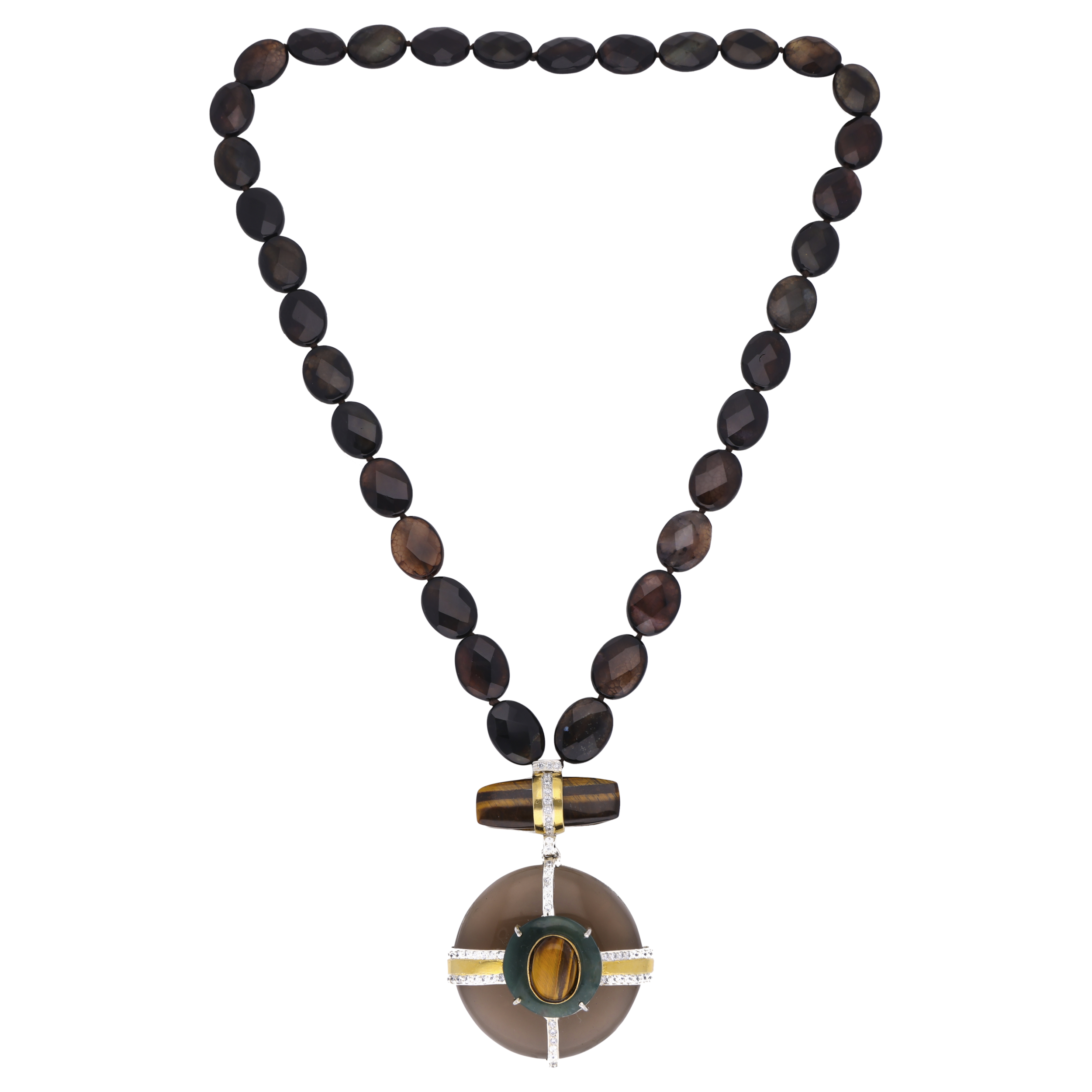 Pendant Chain with Smokey Topaz, Tiger Eye, and Multicolor Beads | SKU : 0003242056 - crash.club by CKC