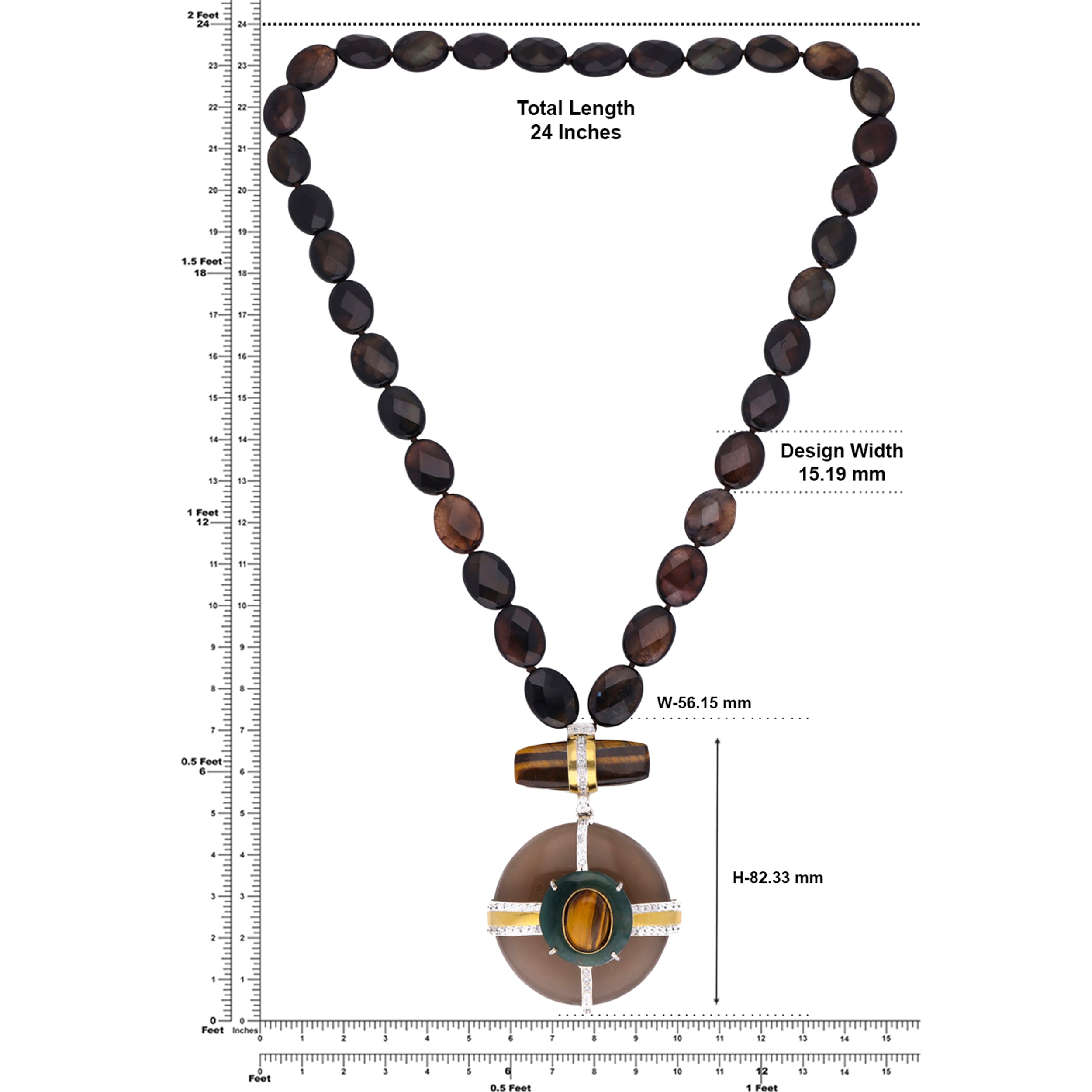 Pendant Chain with Smokey Topaz, Tiger Eye, and Multicolor Beads | SKU : 0003242056 - crash.club by CKC