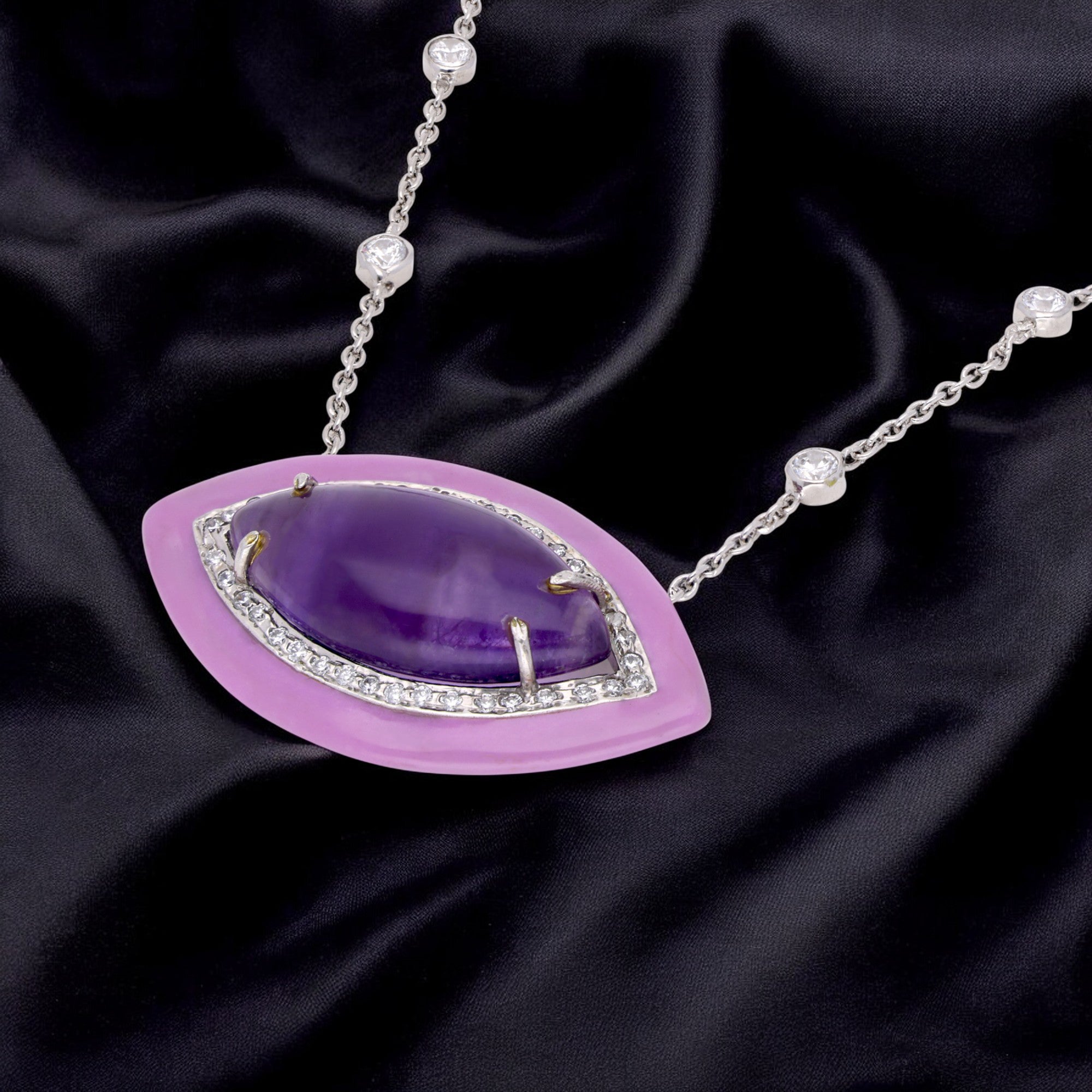 Elegant Sterling Silver Pendant Chain with Amethyst Stone | SKU : 0003242537