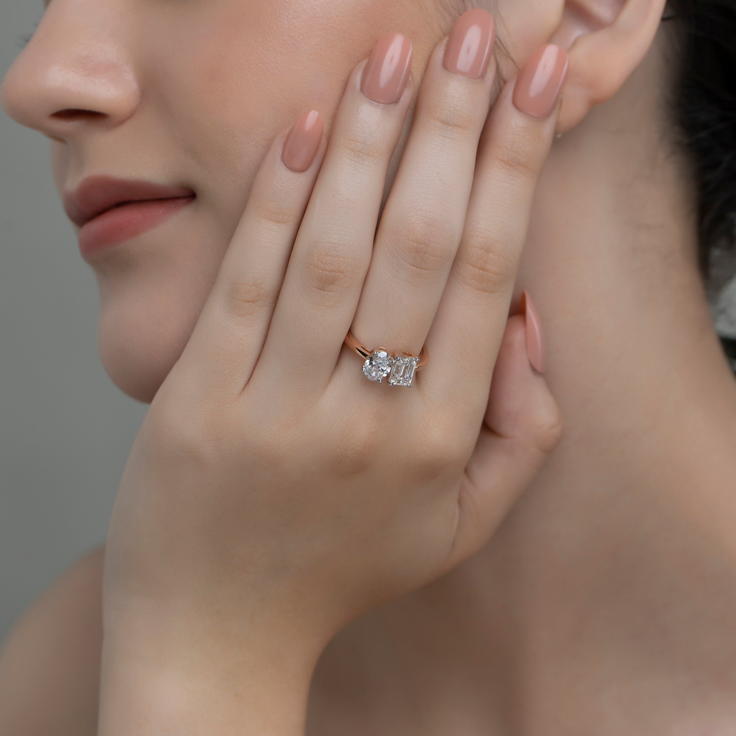 Oval and Emerald Cut 1.00 & 1.01 Carat Lab Grown Solitaire Diamond Rose Gold 18K Ring | SKU : 0003331989 - crash.club by CKC