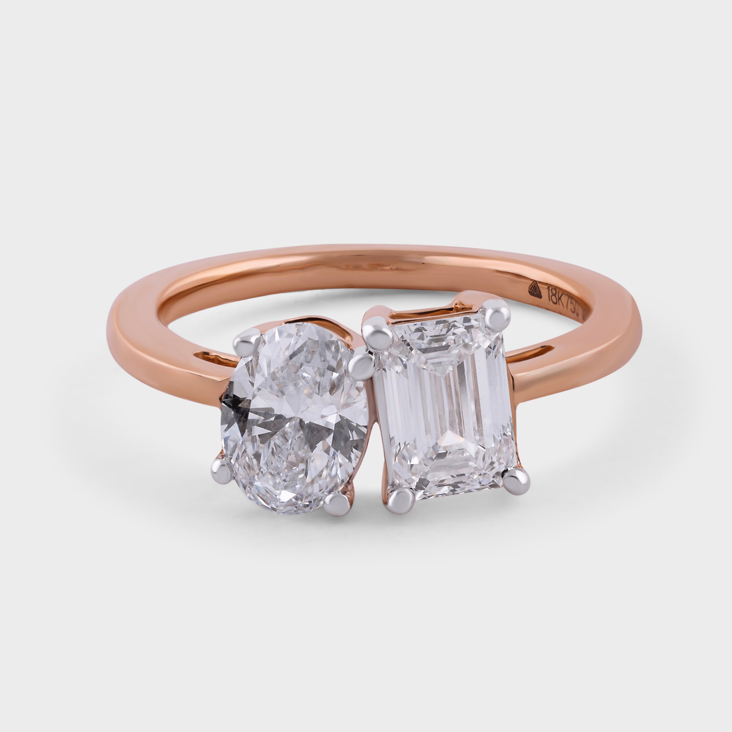 Oval and Emerald Cut 1.00 & 1.01 Carat Lab Grown Solitaire Diamond Rose Gold 18K Ring | SKU : 0003331989