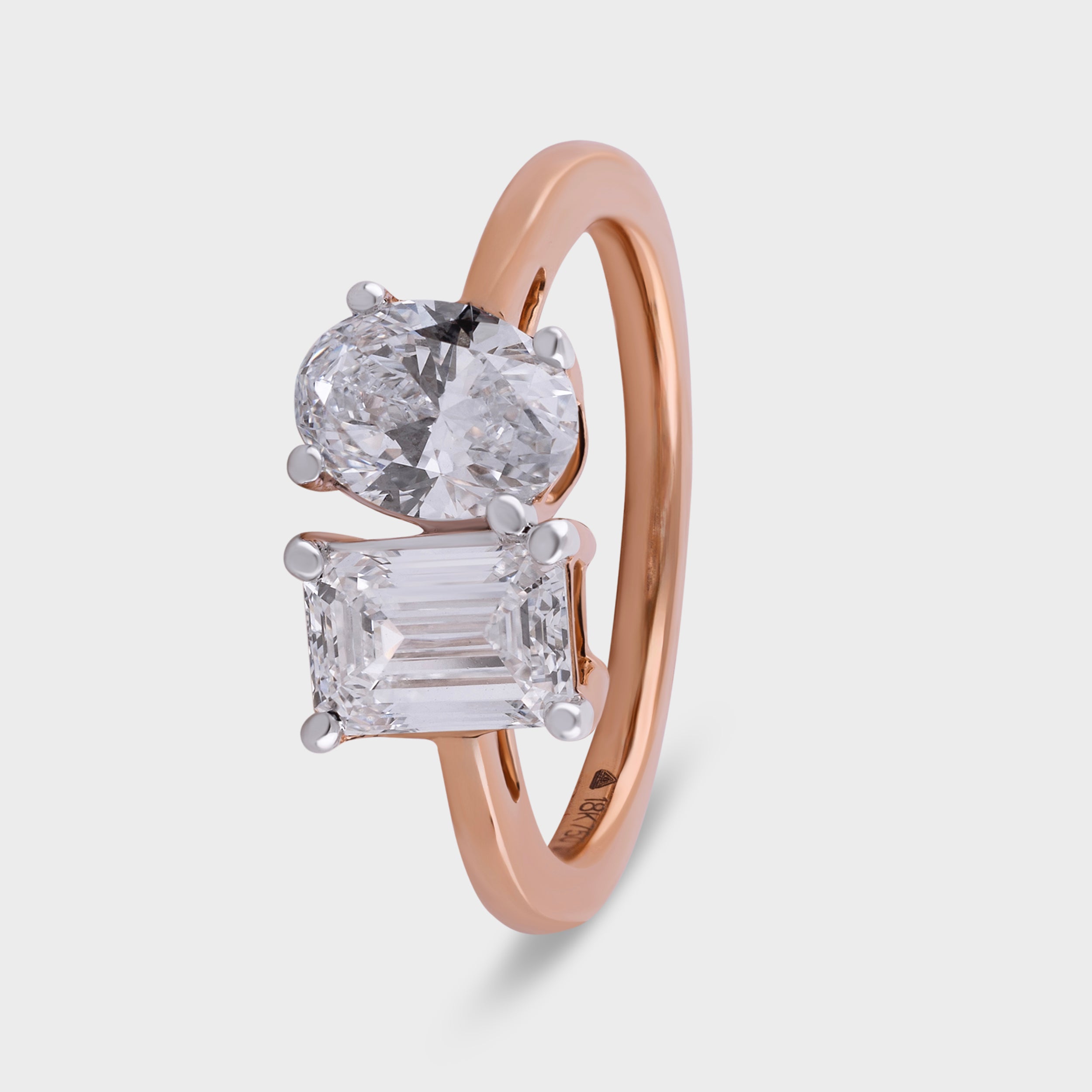 Oval and Emerald Cut 1.00 & 1.01 Carat Lab Grown Solitaire Diamond Rose Gold 18K Ring | SKU : 0003331989