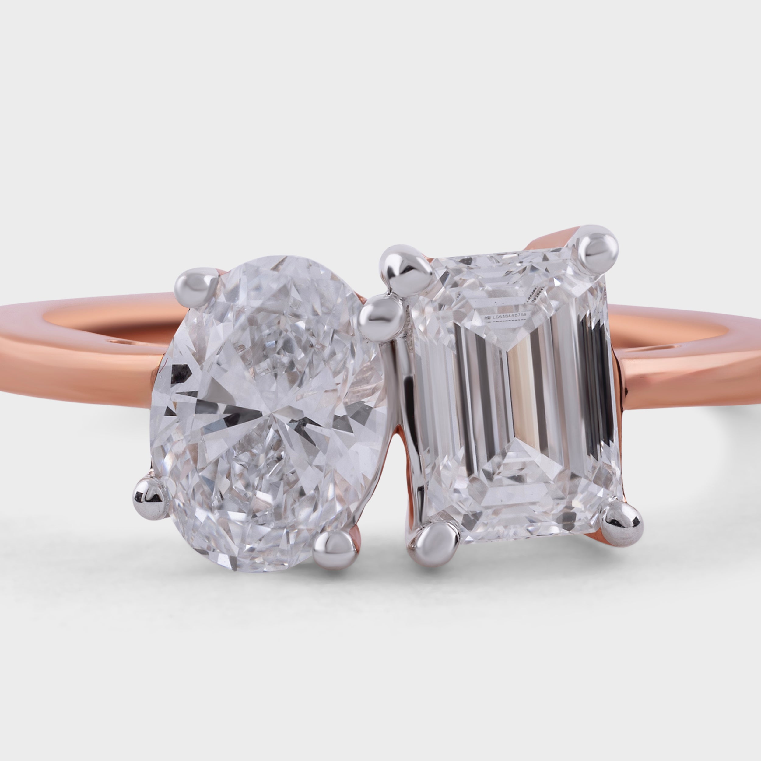 Oval and Emerald Cut 1.00 & 1.01 Carat Lab Grown Solitaire Diamond Rose Gold 18K Ring | SKU : 0003331989