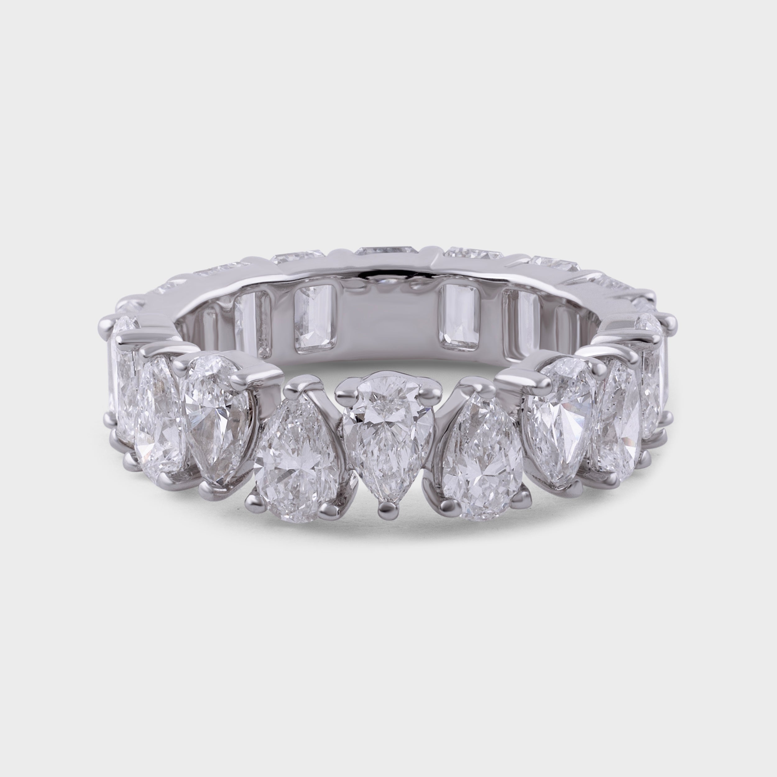 Pear Shaped 2.08 Carat and Emerald Cut 2.75 Carat Half and Half Eternity Band Lab Grown Diamond White Gold 18K Ring | SKU : 0003332009