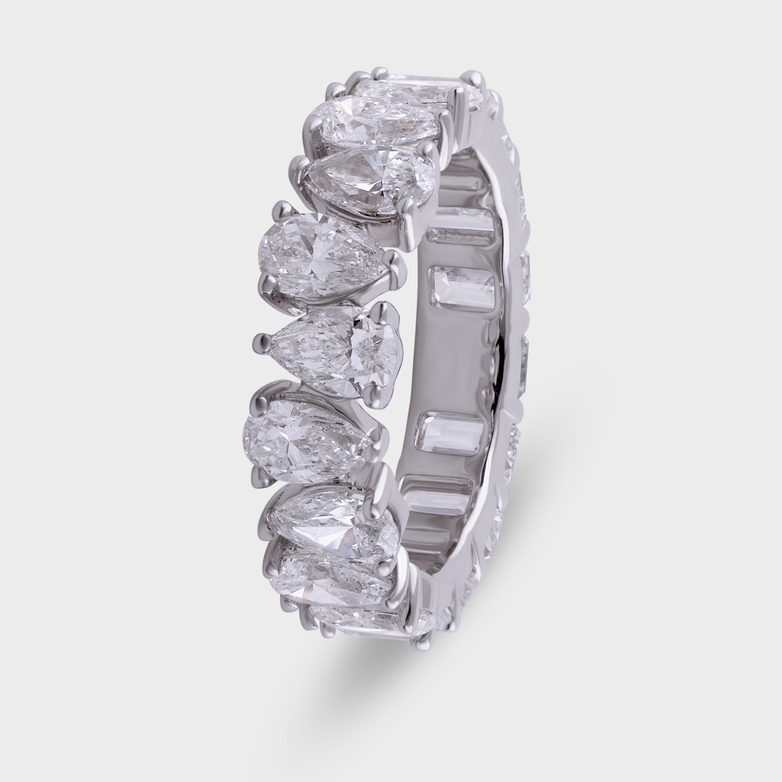 Pear Shaped 2.08 Carat and Emerald Cut 2.75 Carat Half and Half Eternity Band Lab Grown Diamond White Gold 18K Ring | SKU : 0003332009