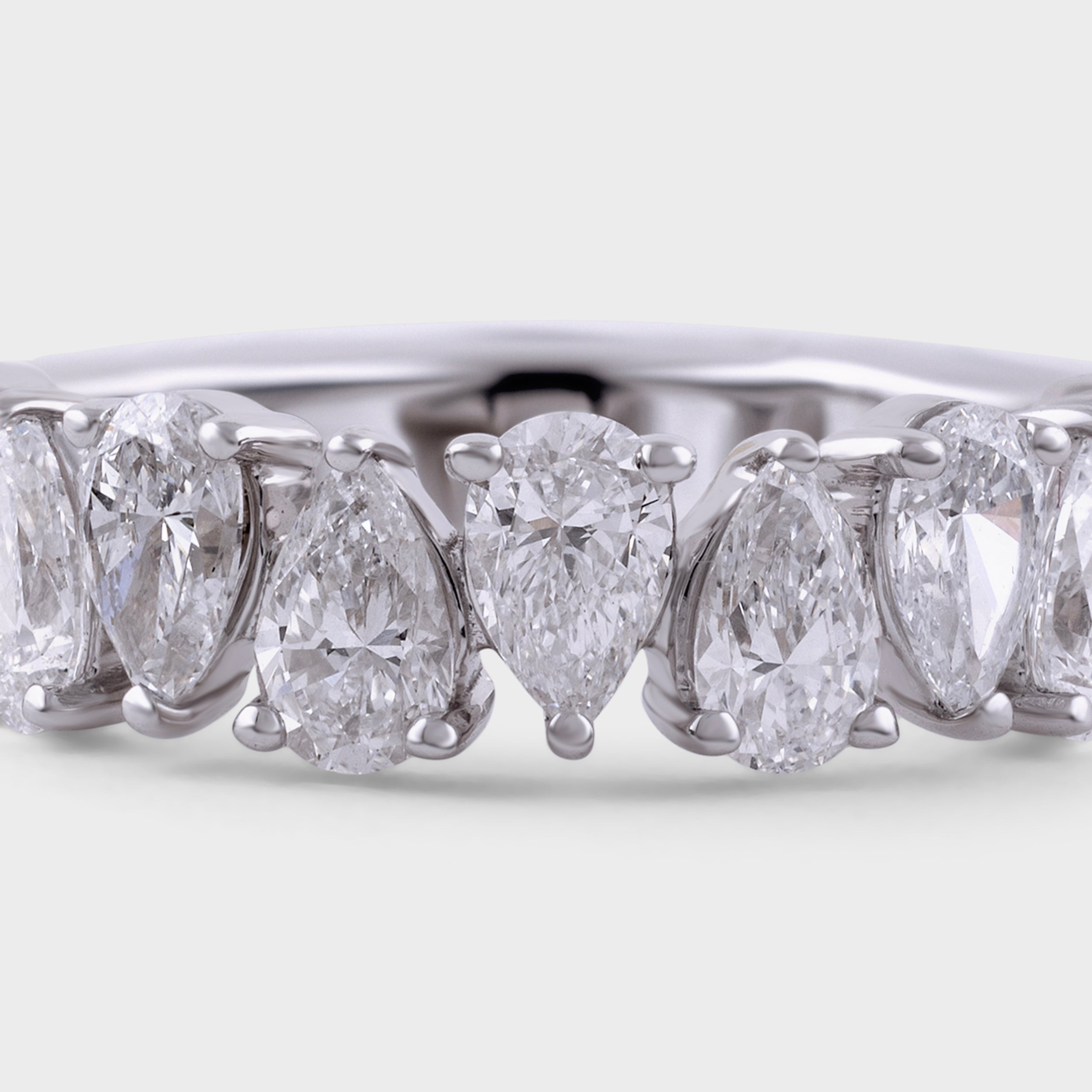 Pear Shaped 2.08 Carat and Emerald Cut 2.75 Carat Half and Half Eternity Band Lab Grown Diamond White Gold 18K Ring | SKU : 0003332009