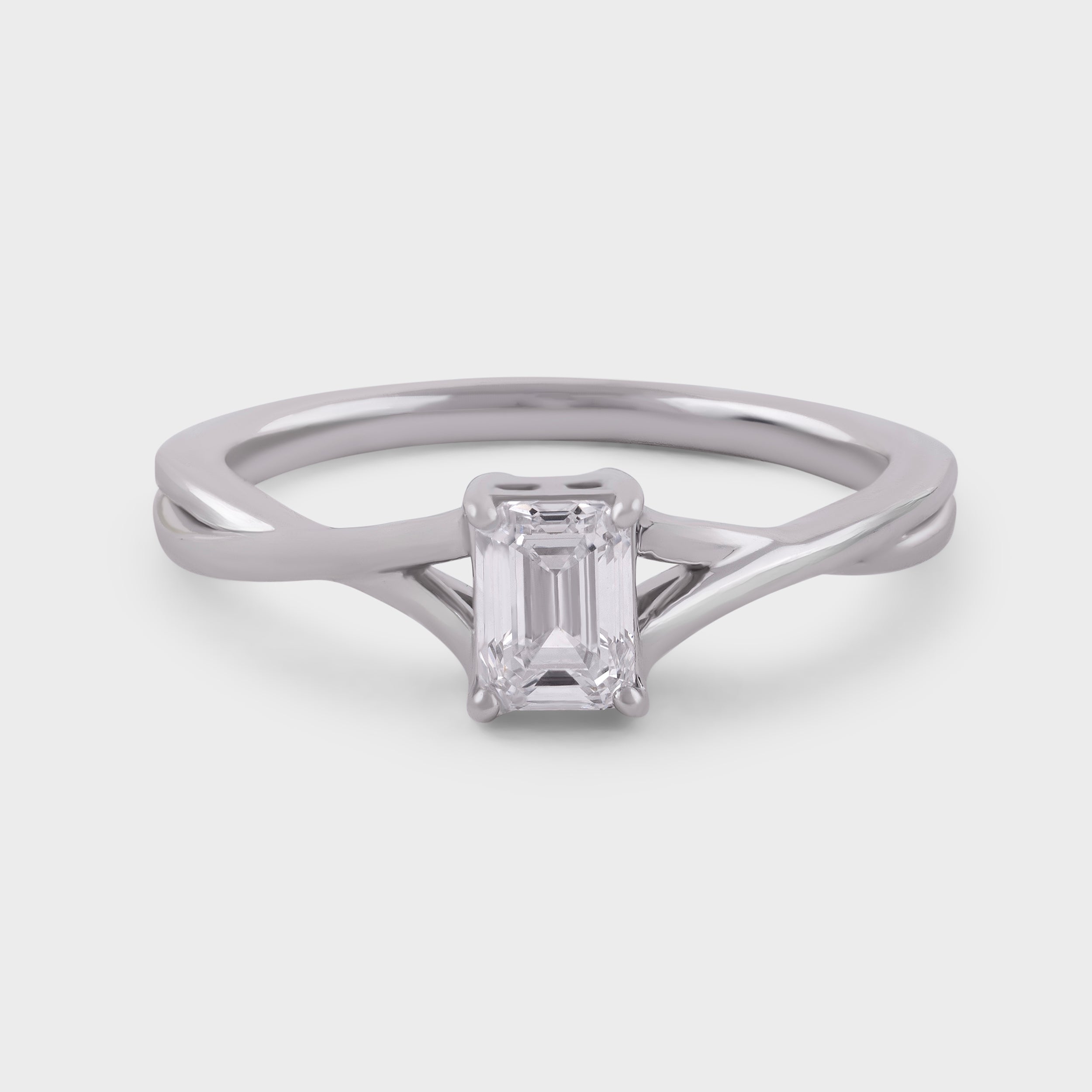 Fancy Emerald Cut 0.510 Carat Lab Grown Solitaire Diamond White Gold 18K Ring | SKU : 0003332023