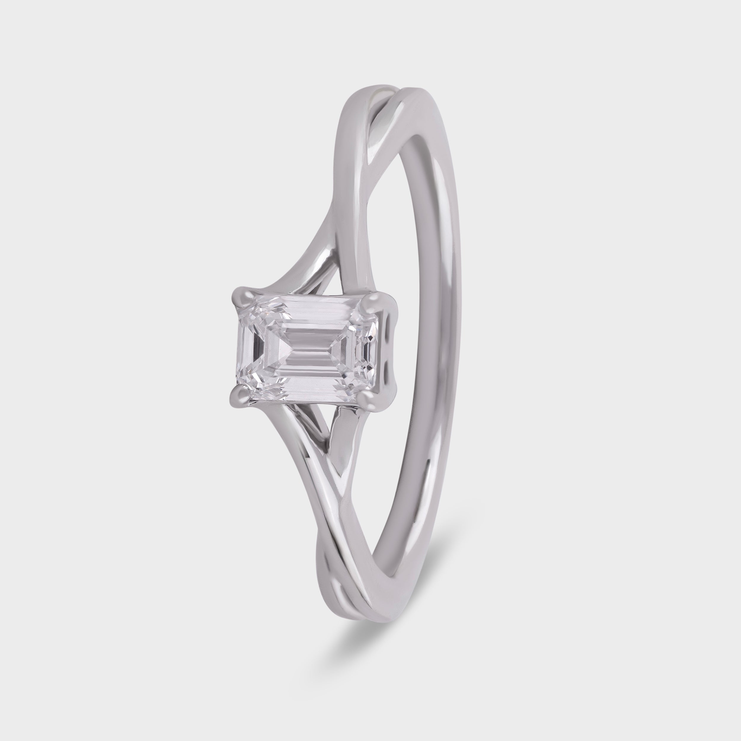 Fancy Emerald Cut 0.510 Carat Lab Grown Solitaire Diamond White Gold 18K Ring | SKU : 0003332023