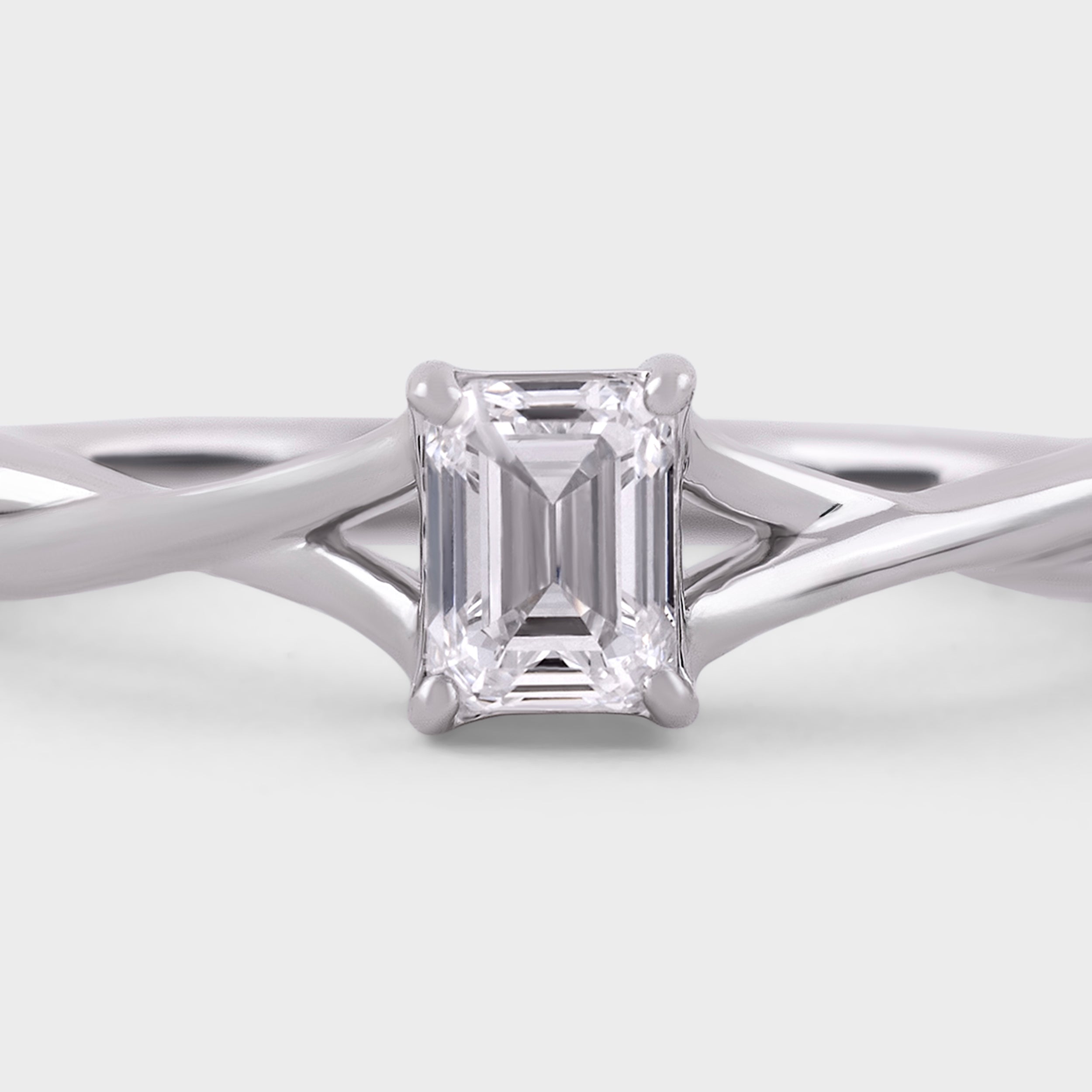 Fancy Emerald Cut 0.510 Carat Lab Grown Solitaire Diamond White Gold 18K Ring | SKU : 0003332023