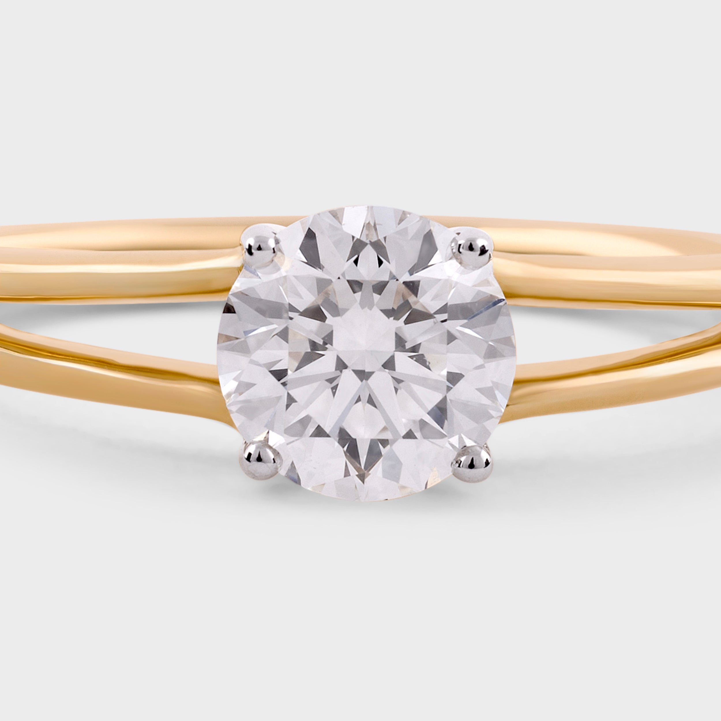 Round Brilliant 0.72 Carat Lab Grown Solitaire Diamond Yellow Gold Band Ring | SKU : 0020651084