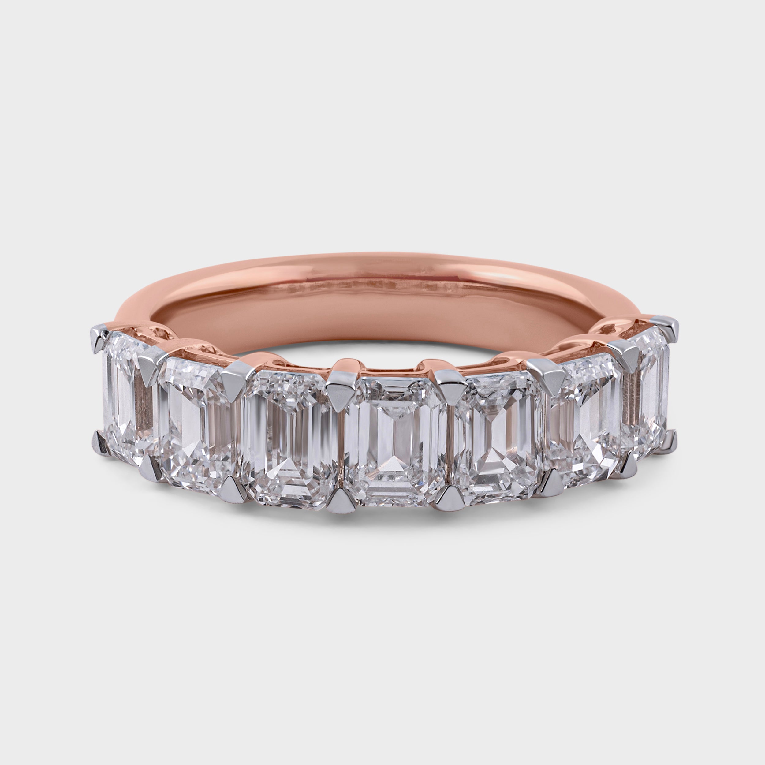 Emerald Cut 3.62 Carat Lab Grown Solitaire Diamonds Half Band Set Rose Gold 18K Ring | SKU : 0003332047