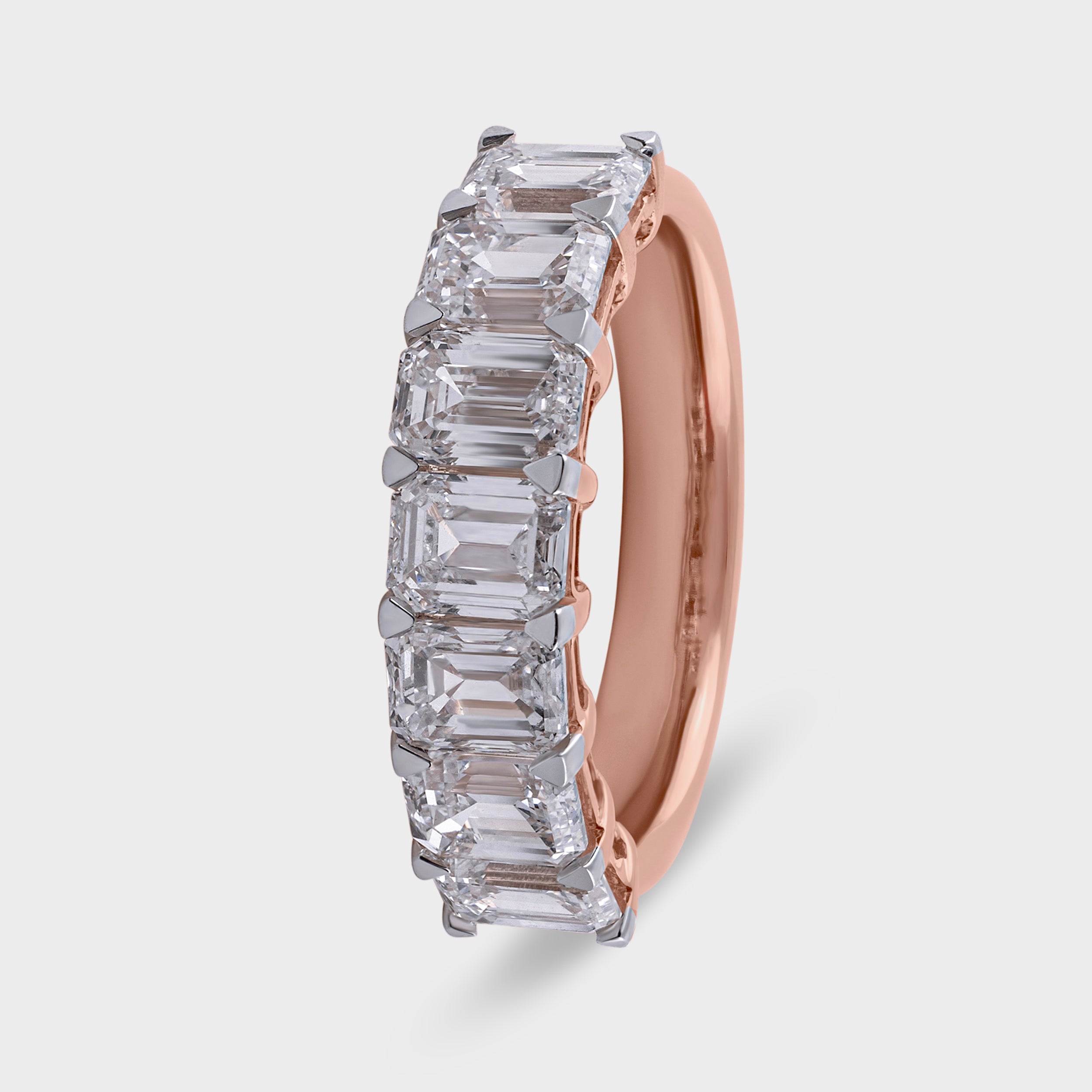 Emerald Cut 3.62 Carat Lab Grown Solitaire Diamonds Half Band Set Rose Gold 18K Ring | SKU : 0003332047