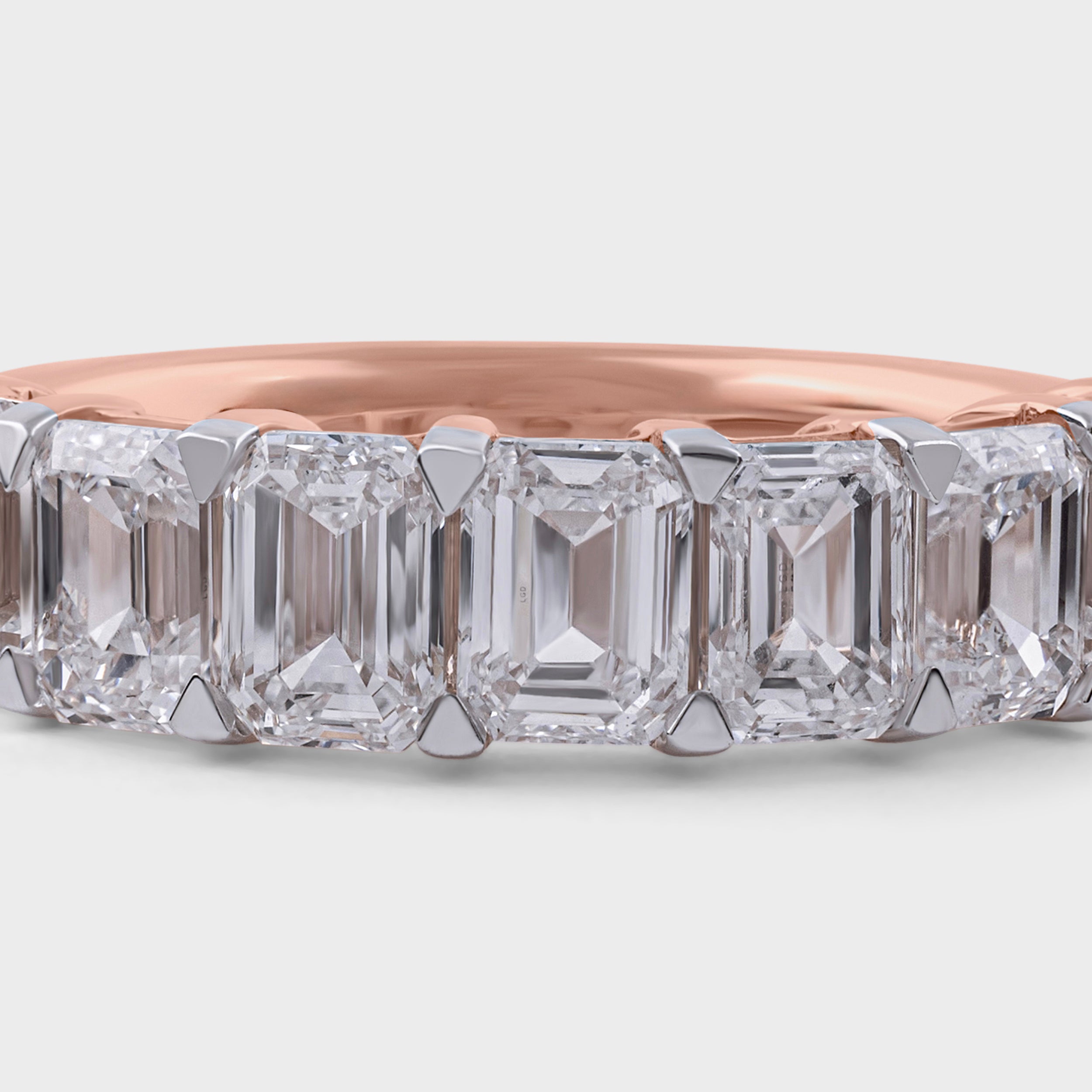 Emerald Cut 3.62 Carat Lab Grown Solitaire Diamonds Half Band Set Rose Gold 18K Ring | SKU : 0003332047