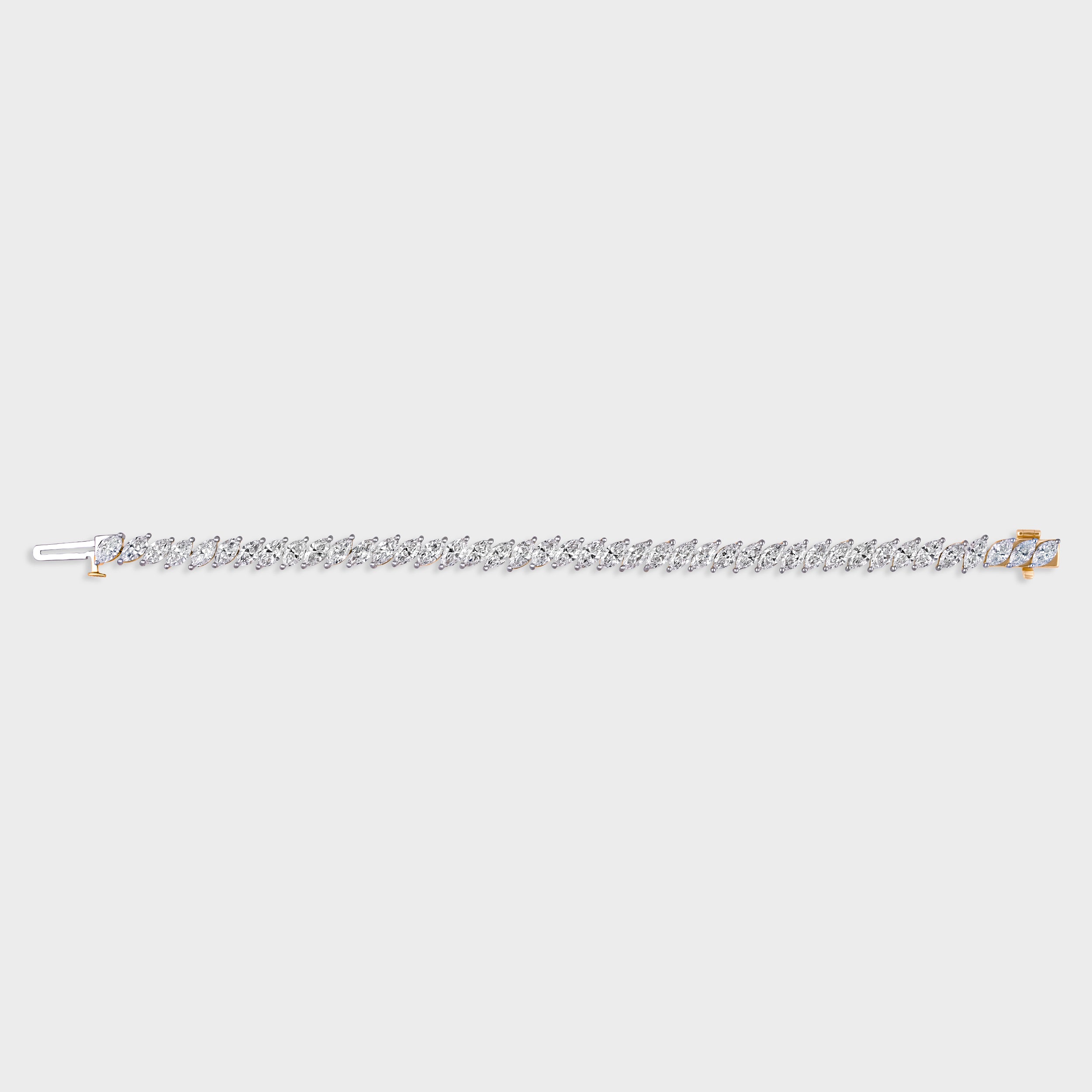 Marquise Shaped 9.98 Carat Lab Grown Solitaire Diamonds Prong Set Yellow and White Gold 18K Single Line Bracelet | SKU : 0003332535